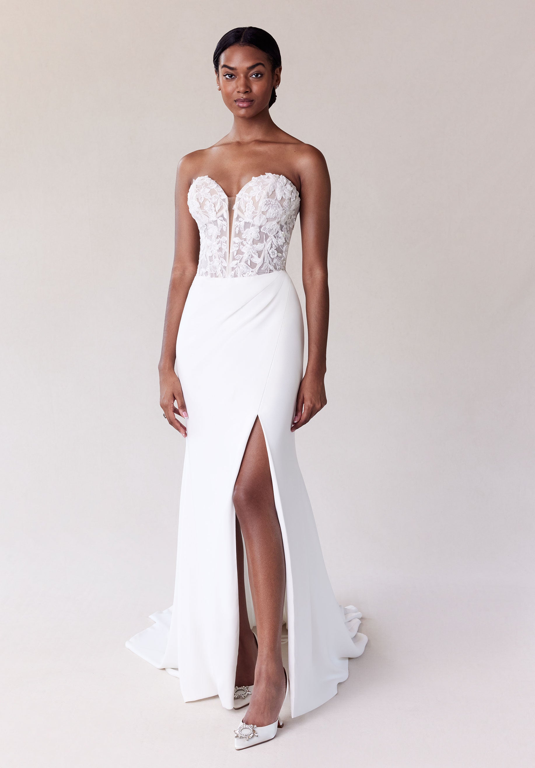 Wedding Dresses Fitted Long Floral Wedding Dress Ivory/Honey