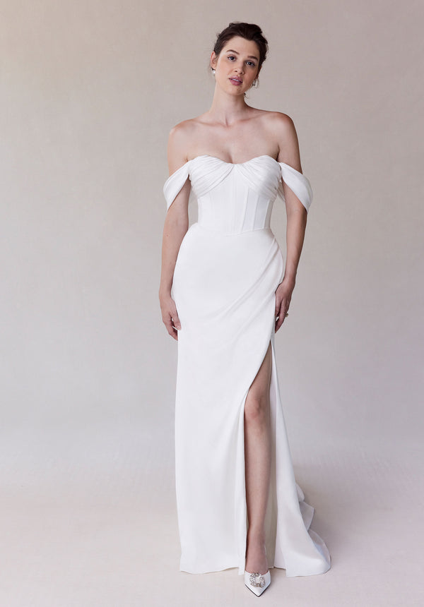 MGNY Madeline Gardner New York 2727 Long Corset Simple Wedding Dress