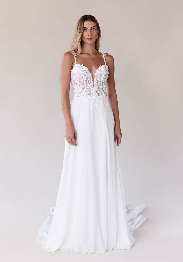MGNY Madeline Gardner New York 2730 Long Beaded A Line Wedding Dress
