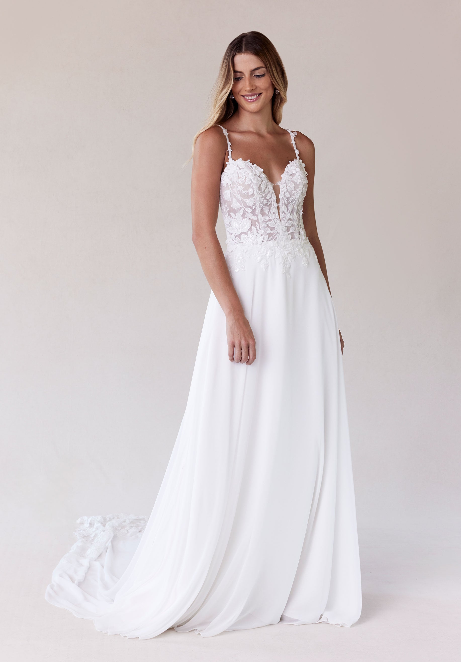 Wedding Dresses Long Beaded A Line Wedding Dress  Ivory/Sand/Honey