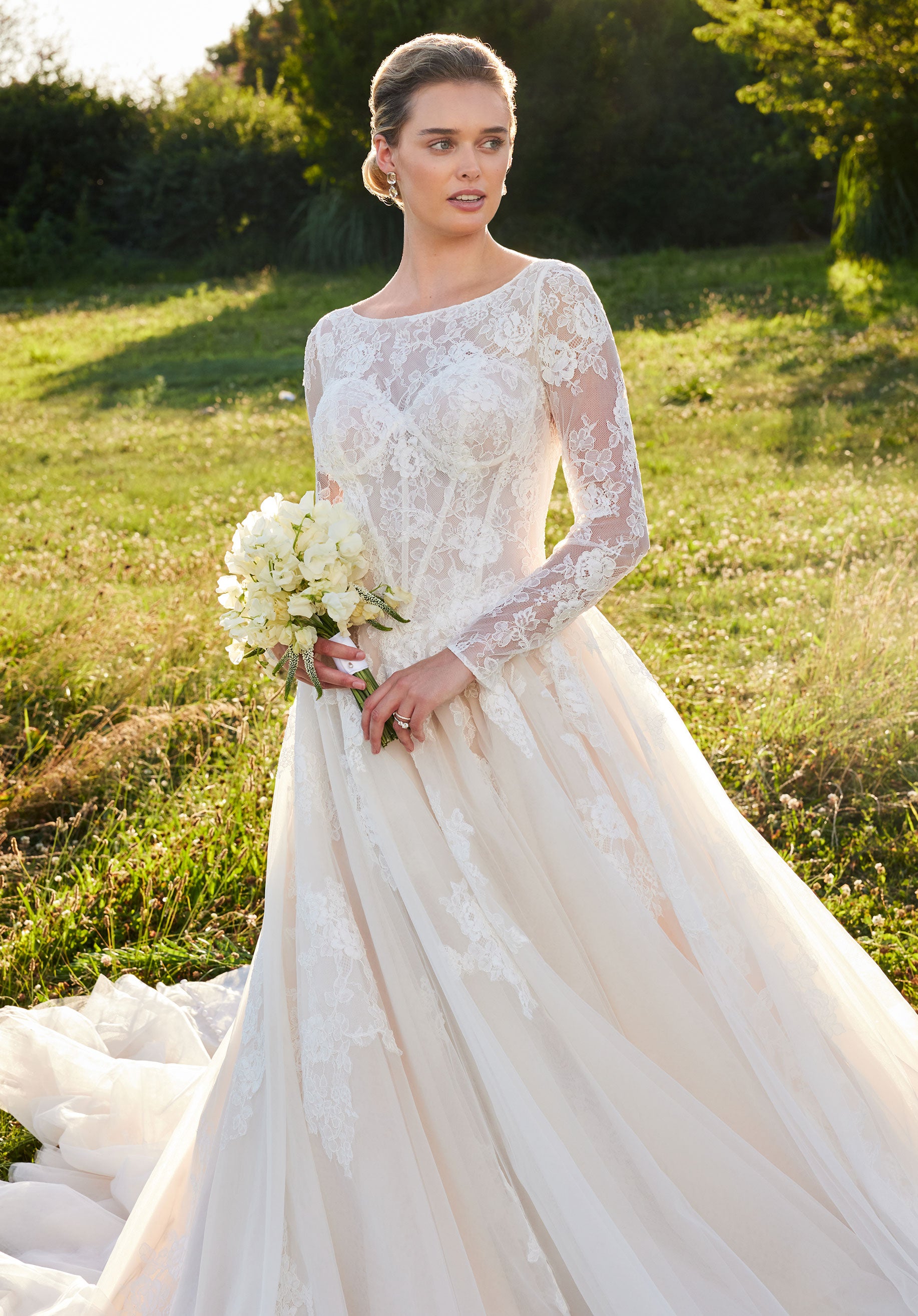 MGNY Madeline Gardner New York 2733 Long Sleeve Ball Gown Lace Wedding Dress
