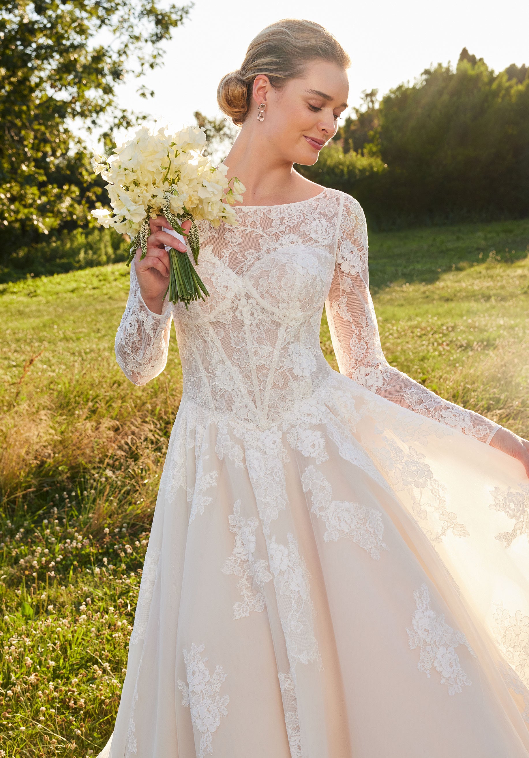 MGNY Madeline Gardner New York 2733 Long Sleeve Ball Gown Lace Wedding Dress