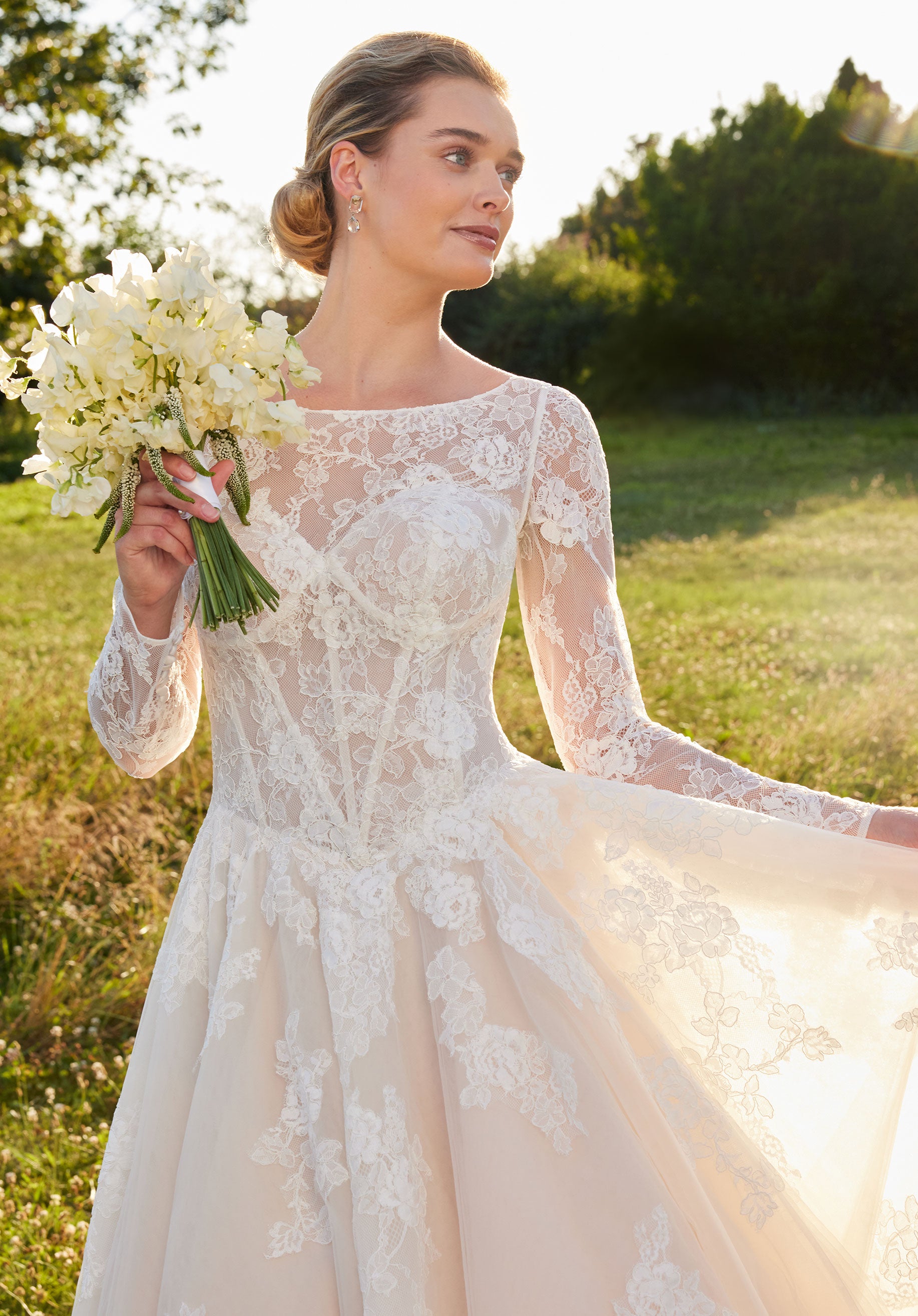 MGNY Madeline Gardner New York 2733 Long Sleeve Ball Gown Lace Wedding Dress