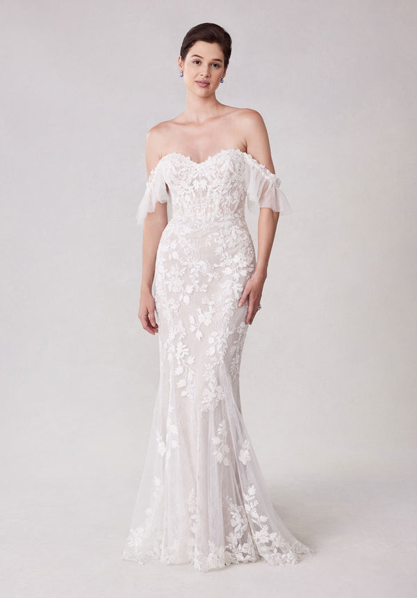 MGNY Madeline Gardner New York 2737 Long Beaded 3D Lace Wedding Dress