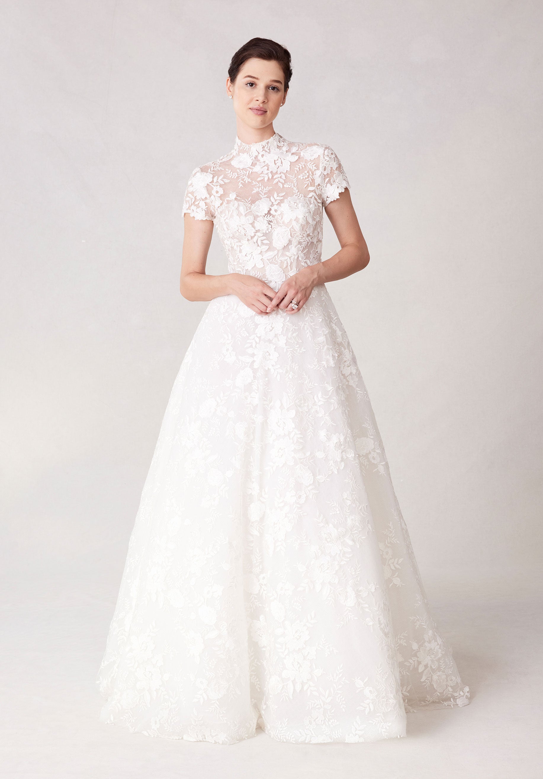 MGNY Madeline Gardner New York 2745 A Line Long Floral Lace Wedding Dress