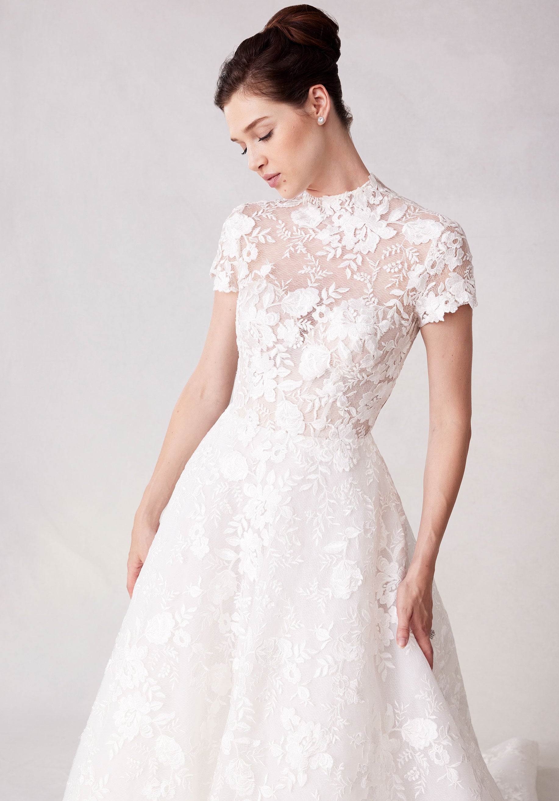 Wedding Dresses A Line Long Floral Lace Wedding Dress Ivory/Porcelain