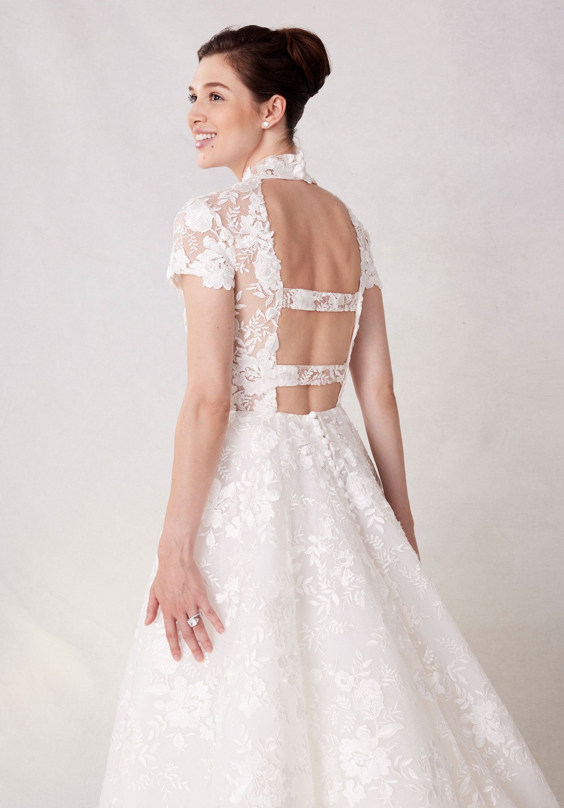 MGNY Madeline Gardner New York 2745 A Line Long Floral Lace Wedding Dress