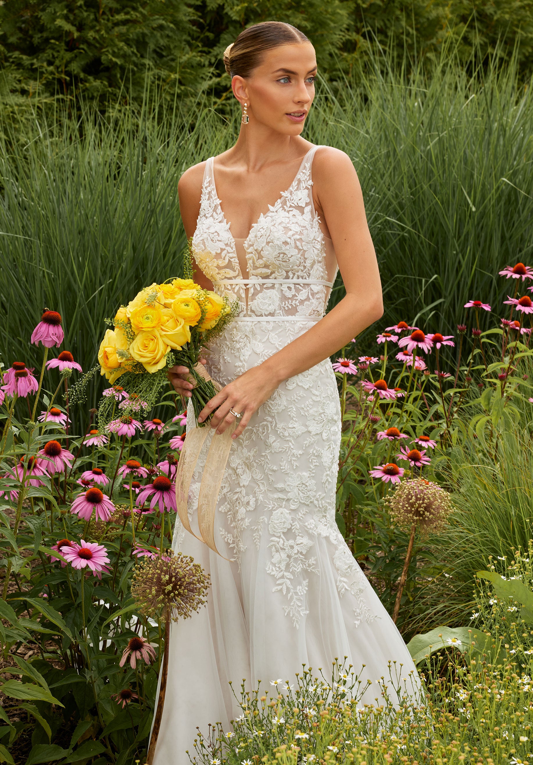 MGNY Madeline Gardner New York 2746 Beaded Lace Long Mermaid Wedding Dress