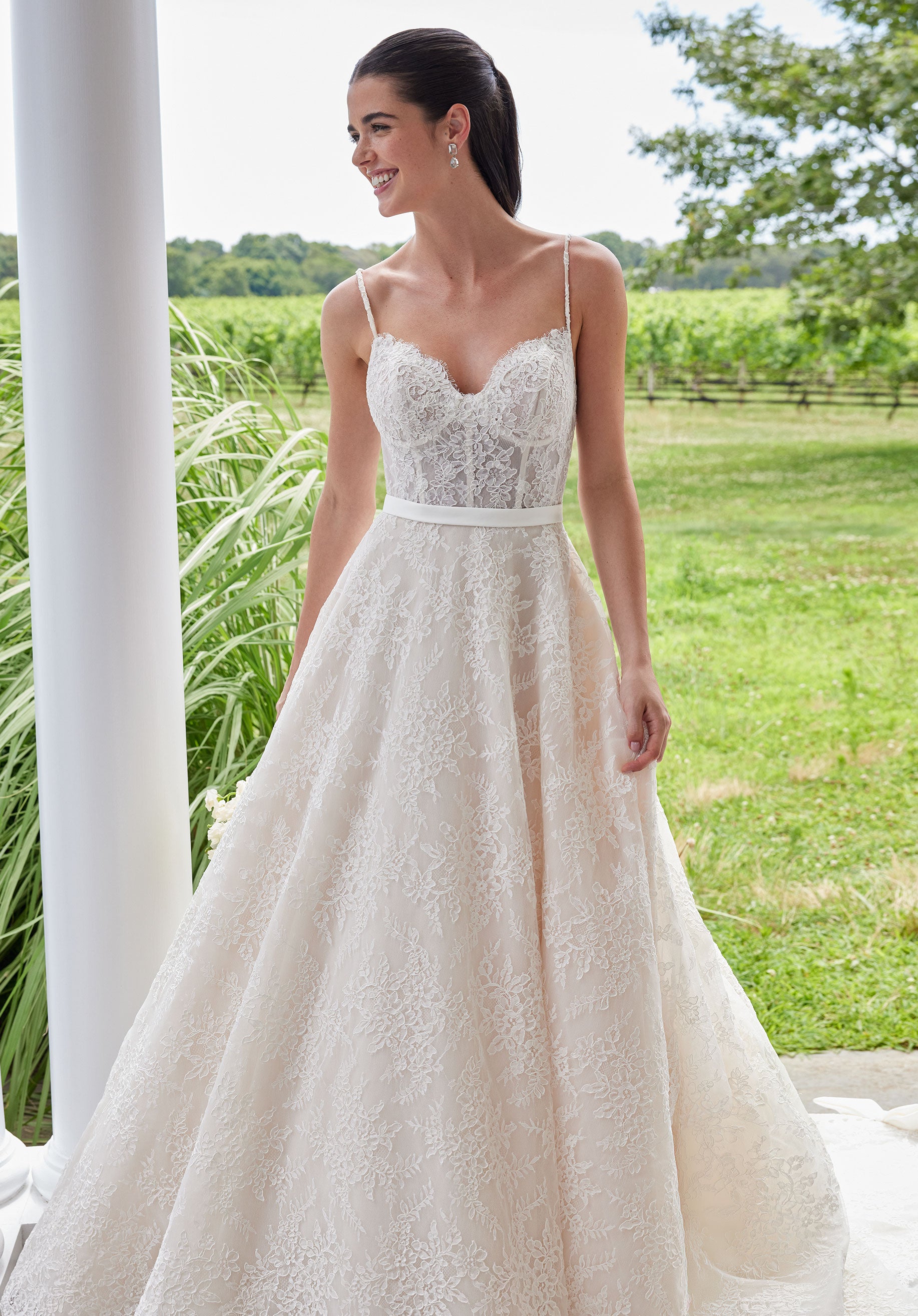 MGNY Madeline Gardner New York 2748 Lace Long Ball Gown Corset Wedding Dress