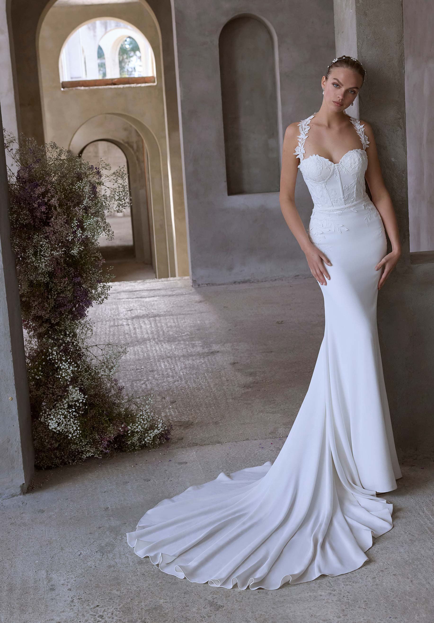 Wedding Dresses Long Wedding Bridal 3D Floral Dress MGNY Madeline Gardner New York 2914 Ivory