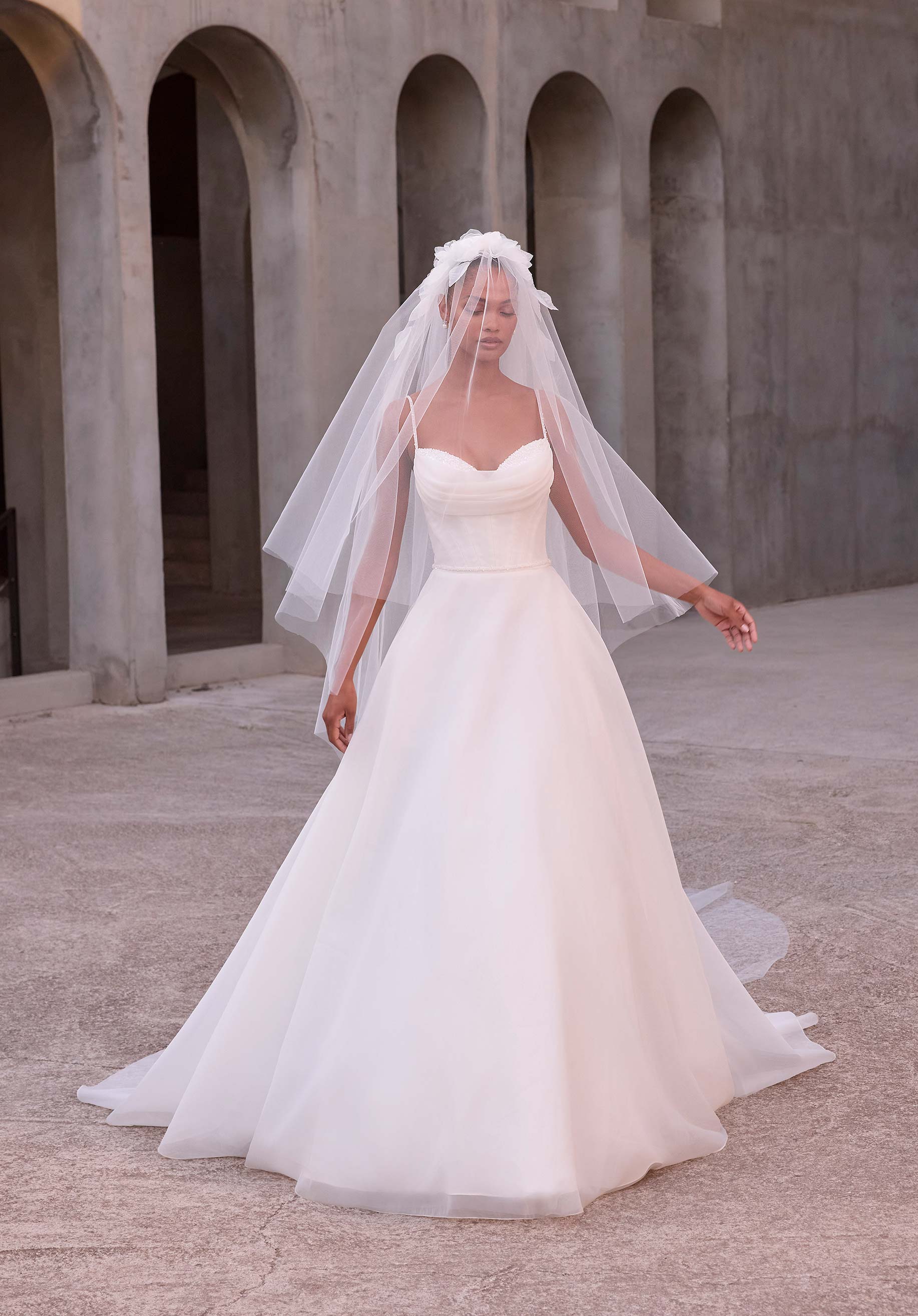 Long Wedding Bridal Corset A Line Dress MGNY Madeline Gardner New York –  The Dress Outlet
