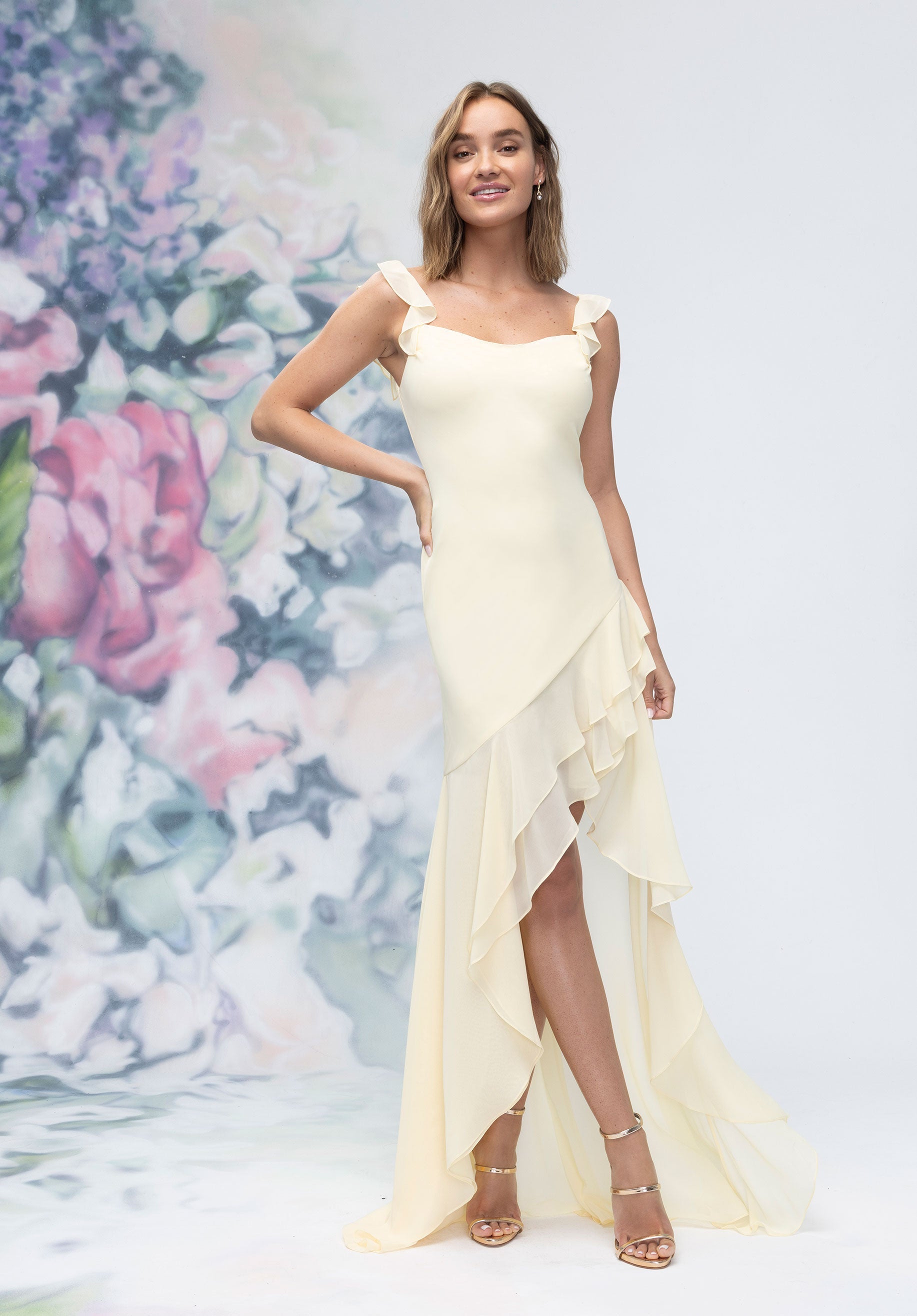 Prom Dresses High Low Long Formal Ruffle Prom Dress Buttercream