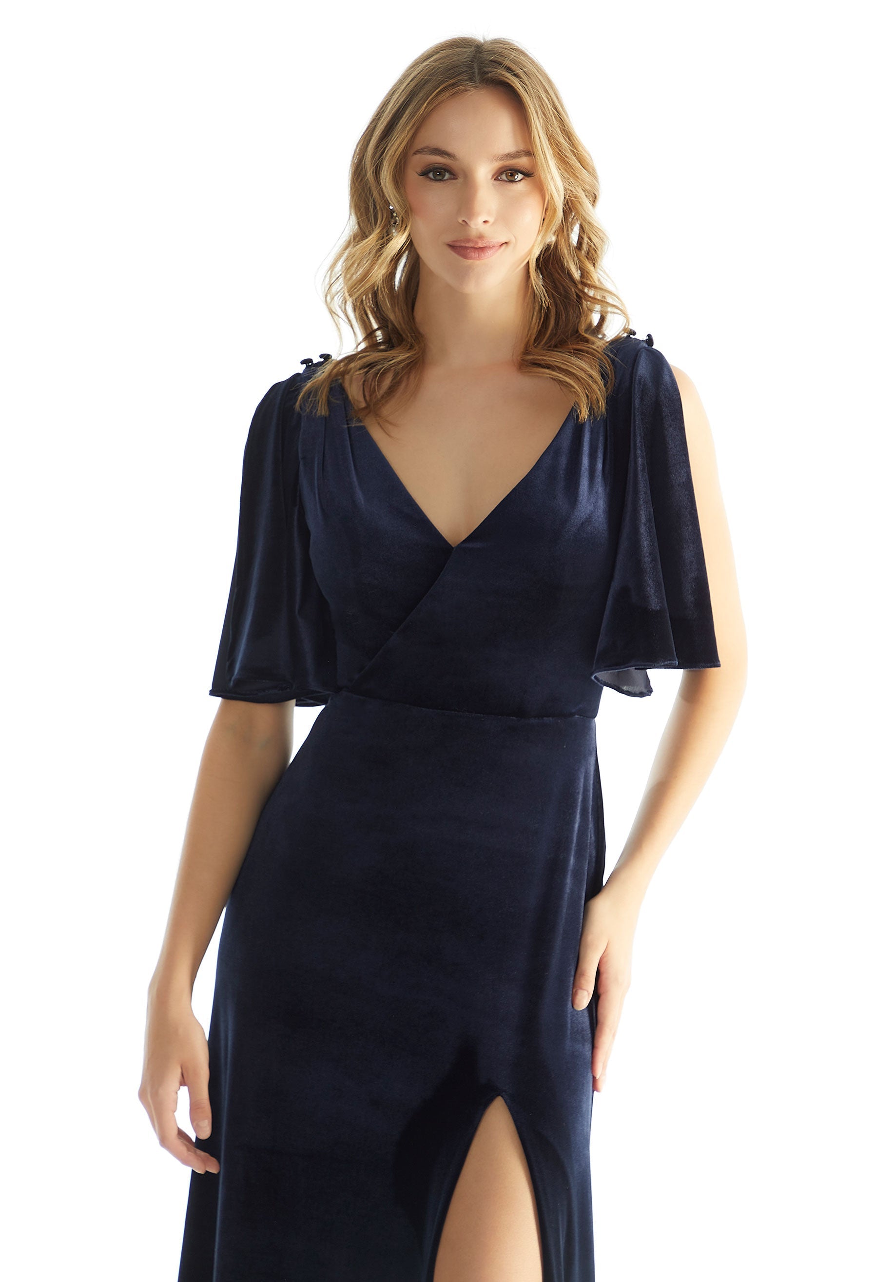Formal Dresses Long Velvet Formal Dress MGNY Madeline Gardner New York 31223 Navy