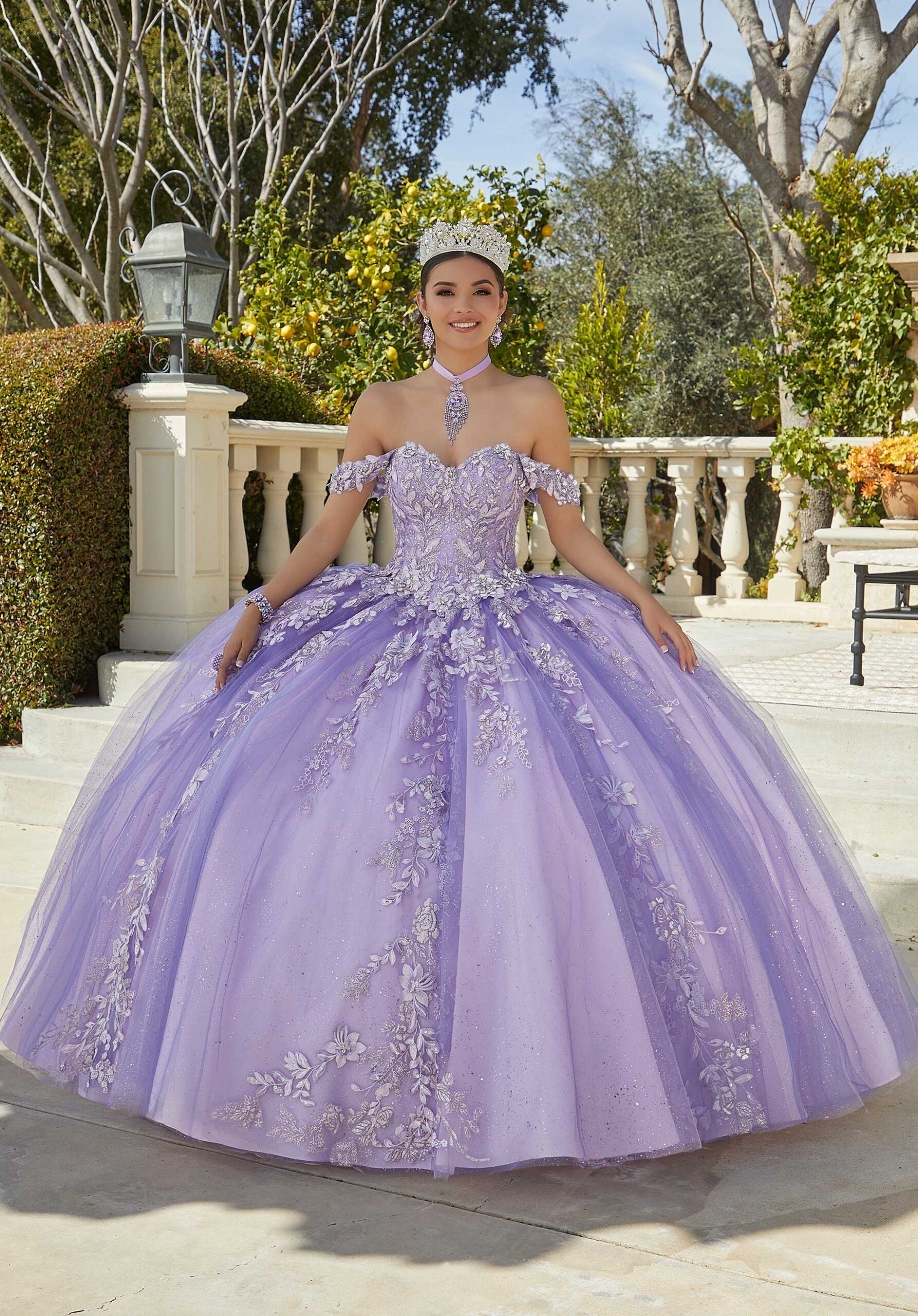 Off-the-Shoulder Floor-Length Tulle Quinceañera Ball Gown MGNY Madeline Gardner New York 34091