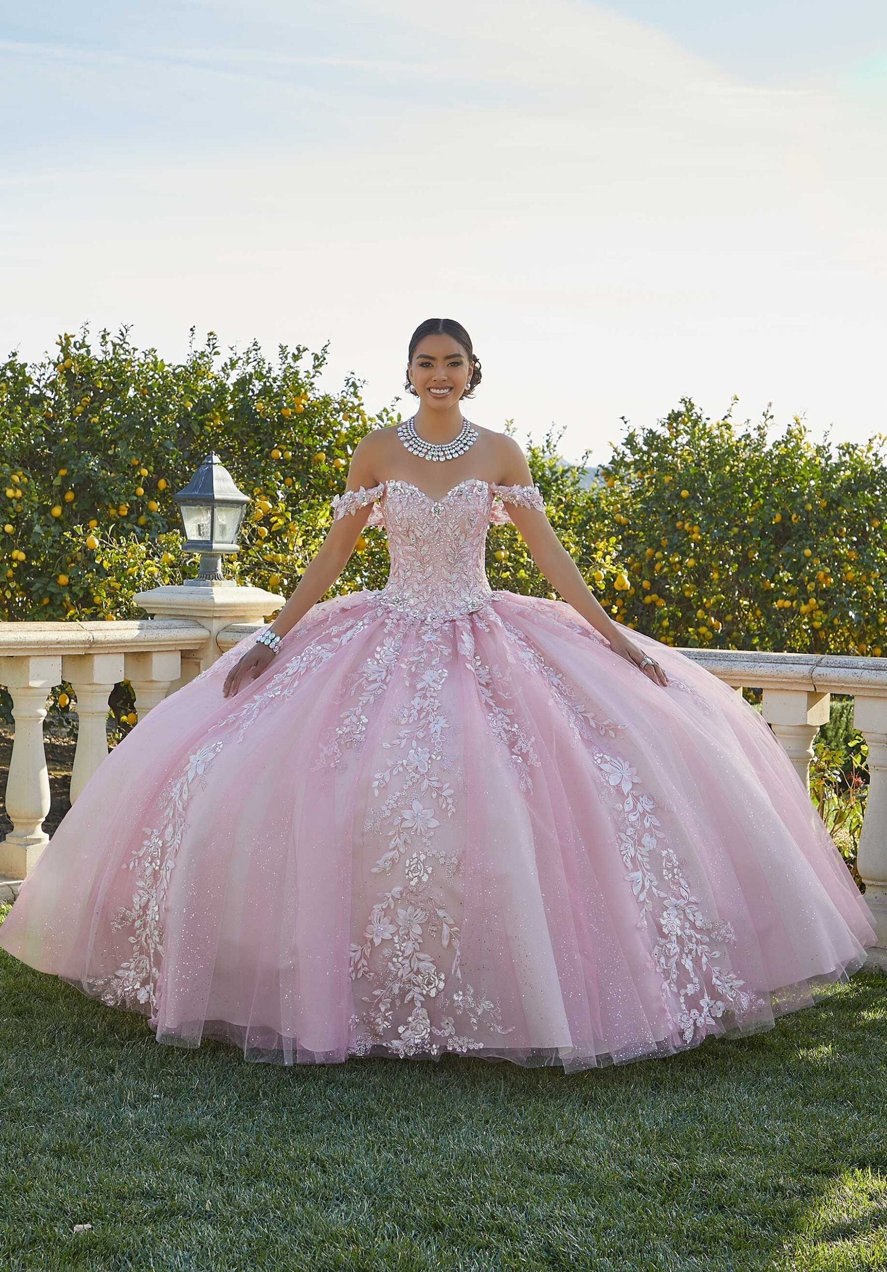 Off-the-Shoulder Floor-Length Tulle Quinceañera Ball Gown MGNY Madeline Gardner New York 34091