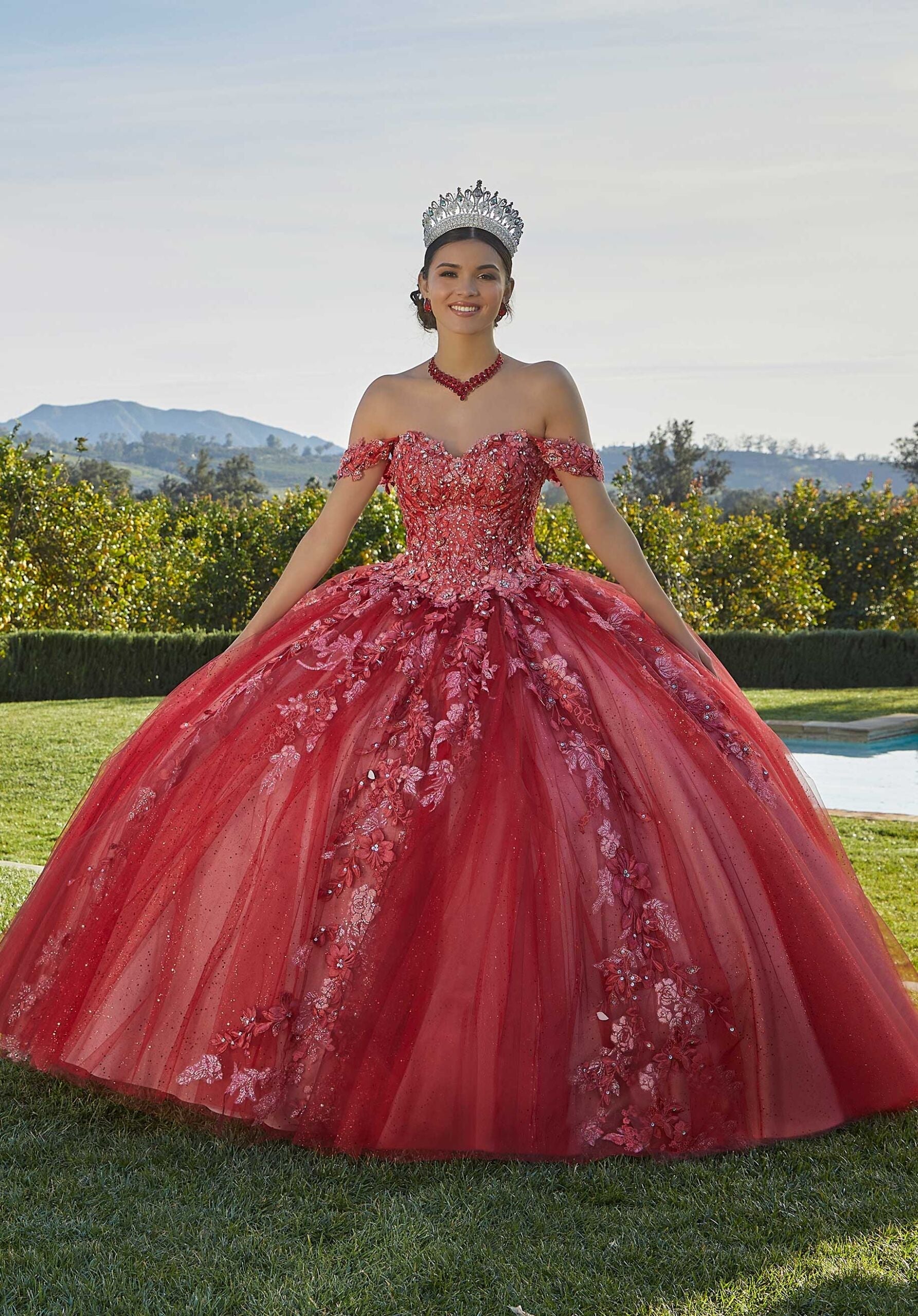 Off-the-Shoulder Floor-Length Tulle Quinceañera Ball Gown MGNY Madeline Gardner New York 34091