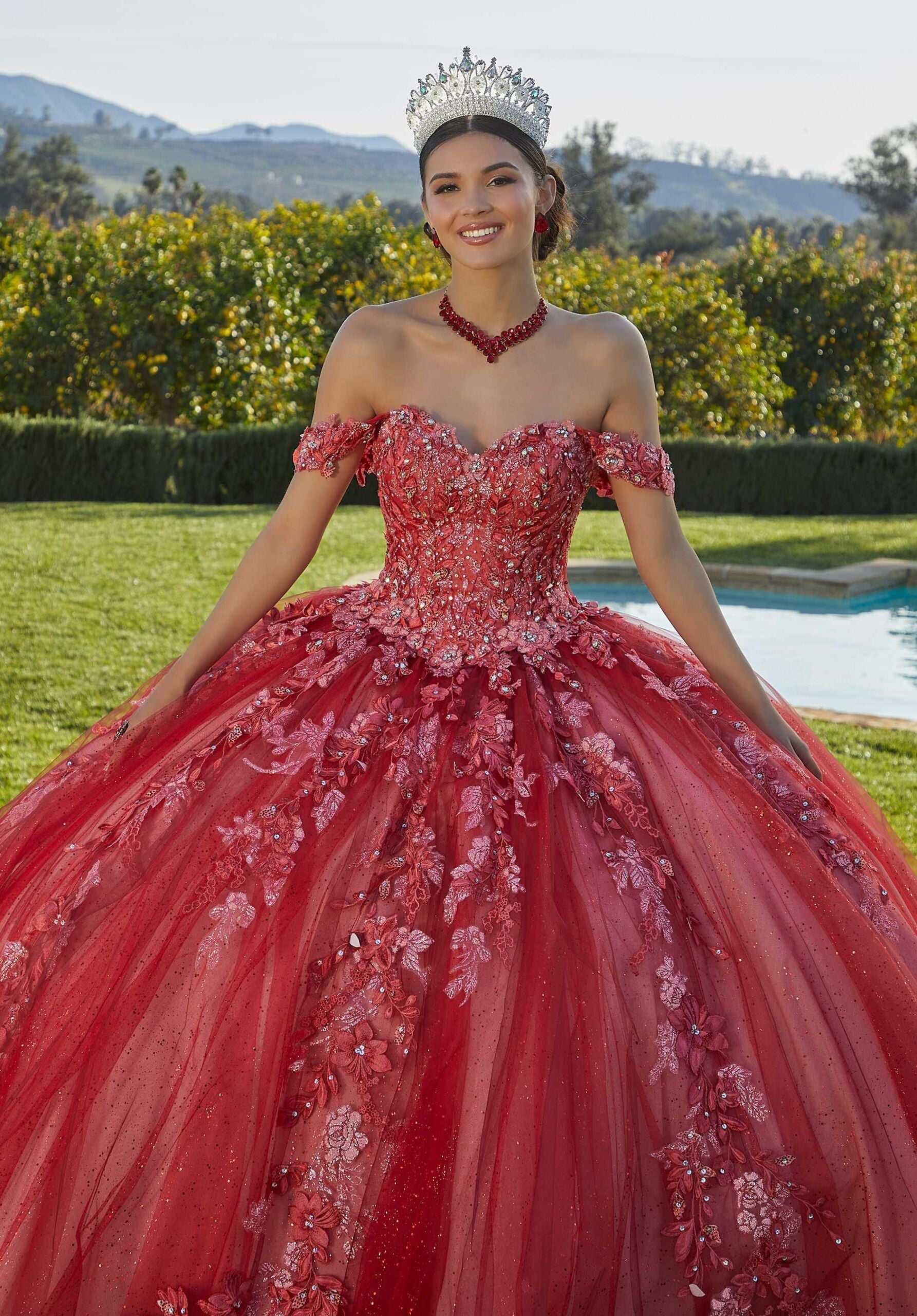 Off-the-Shoulder Floor-Length Tulle Quinceañera Ball Gown MGNY Madeline Gardner New York 34091