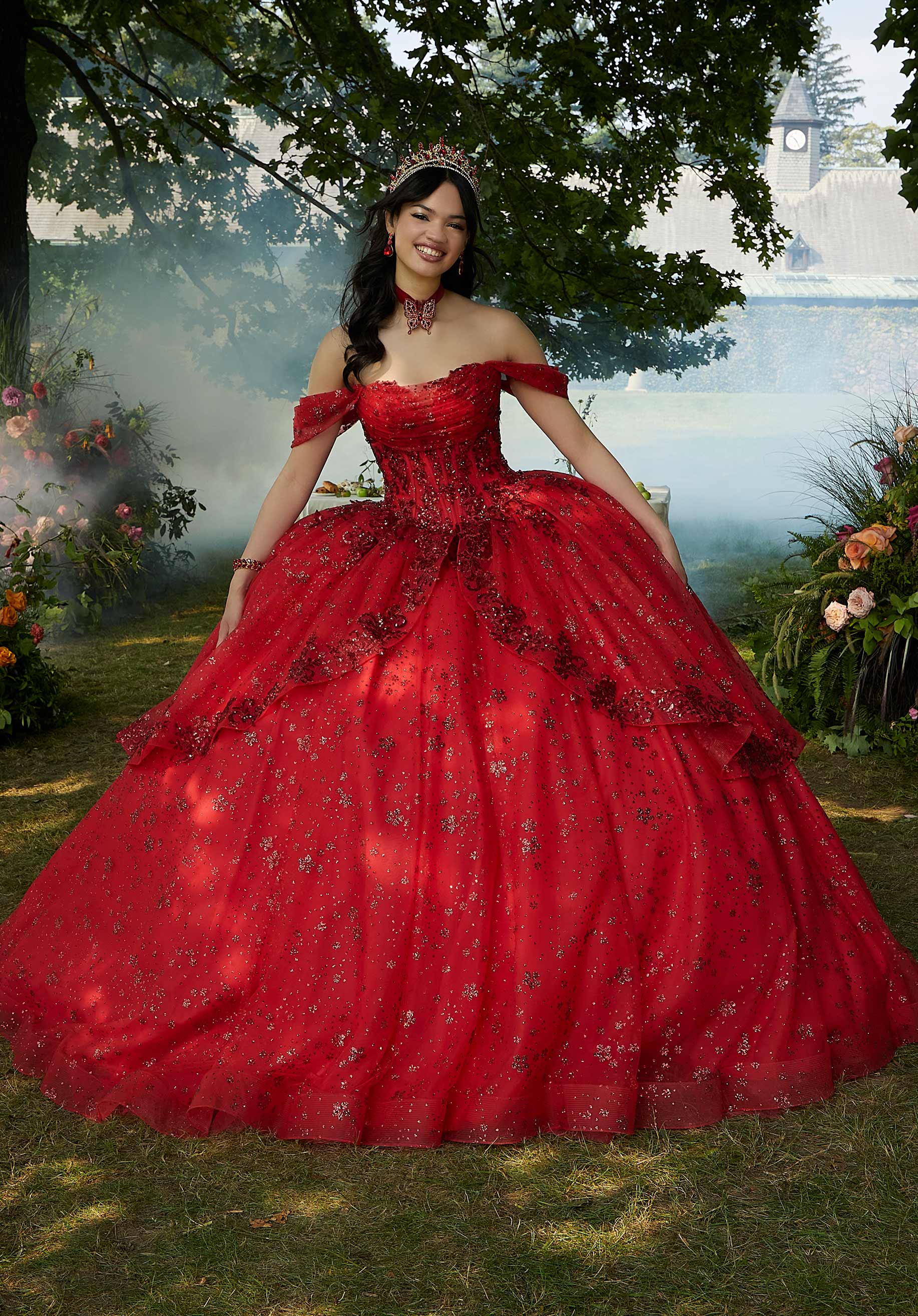Off-the-Shoulder Floor-Length Tulle Quinceañera Ball Gown MGNY Madeline Gardner New York 34103