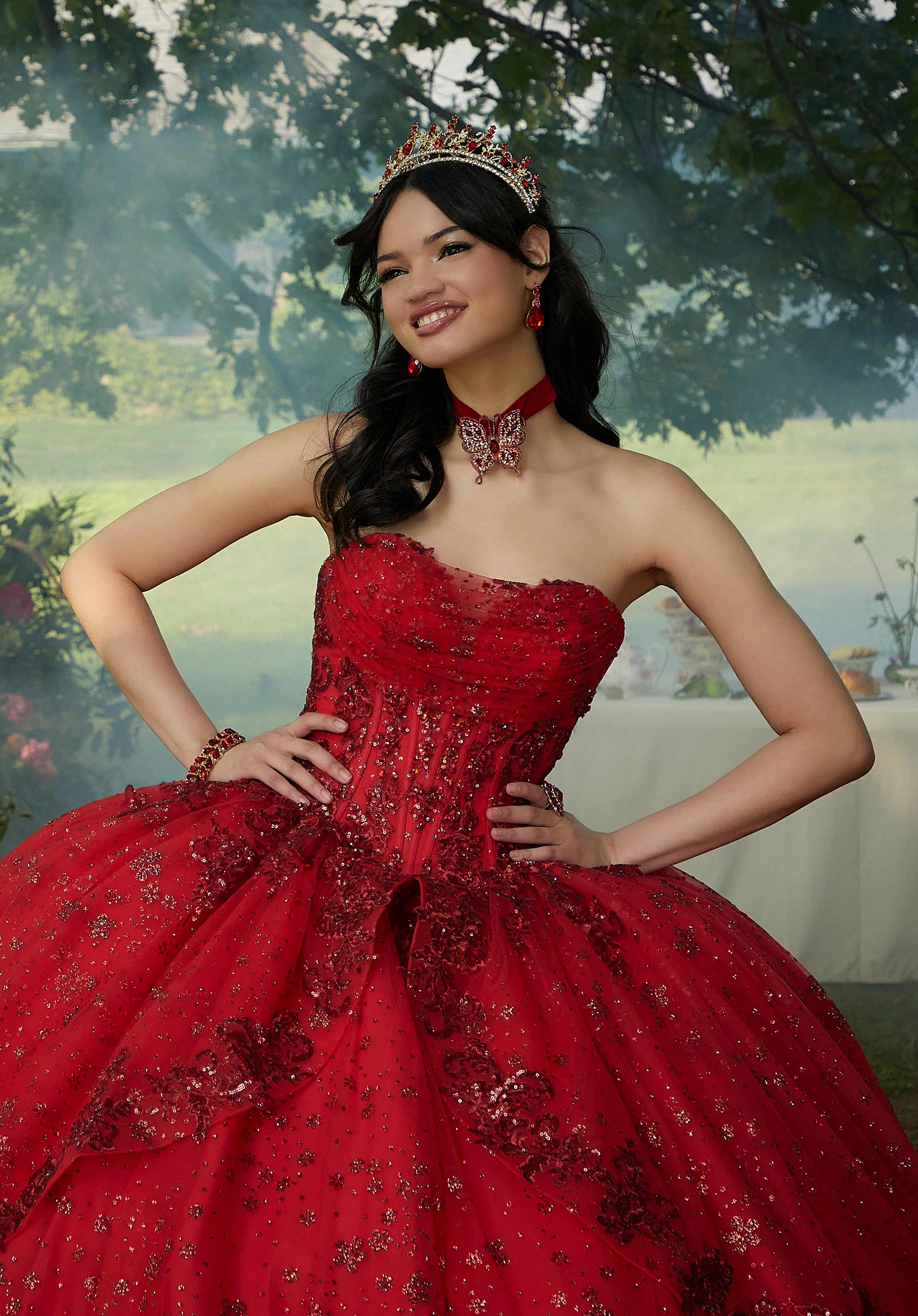 Off-the-Shoulder Floor-Length Tulle Quinceañera Ball Gown MGNY Madeline Gardner New York 34103