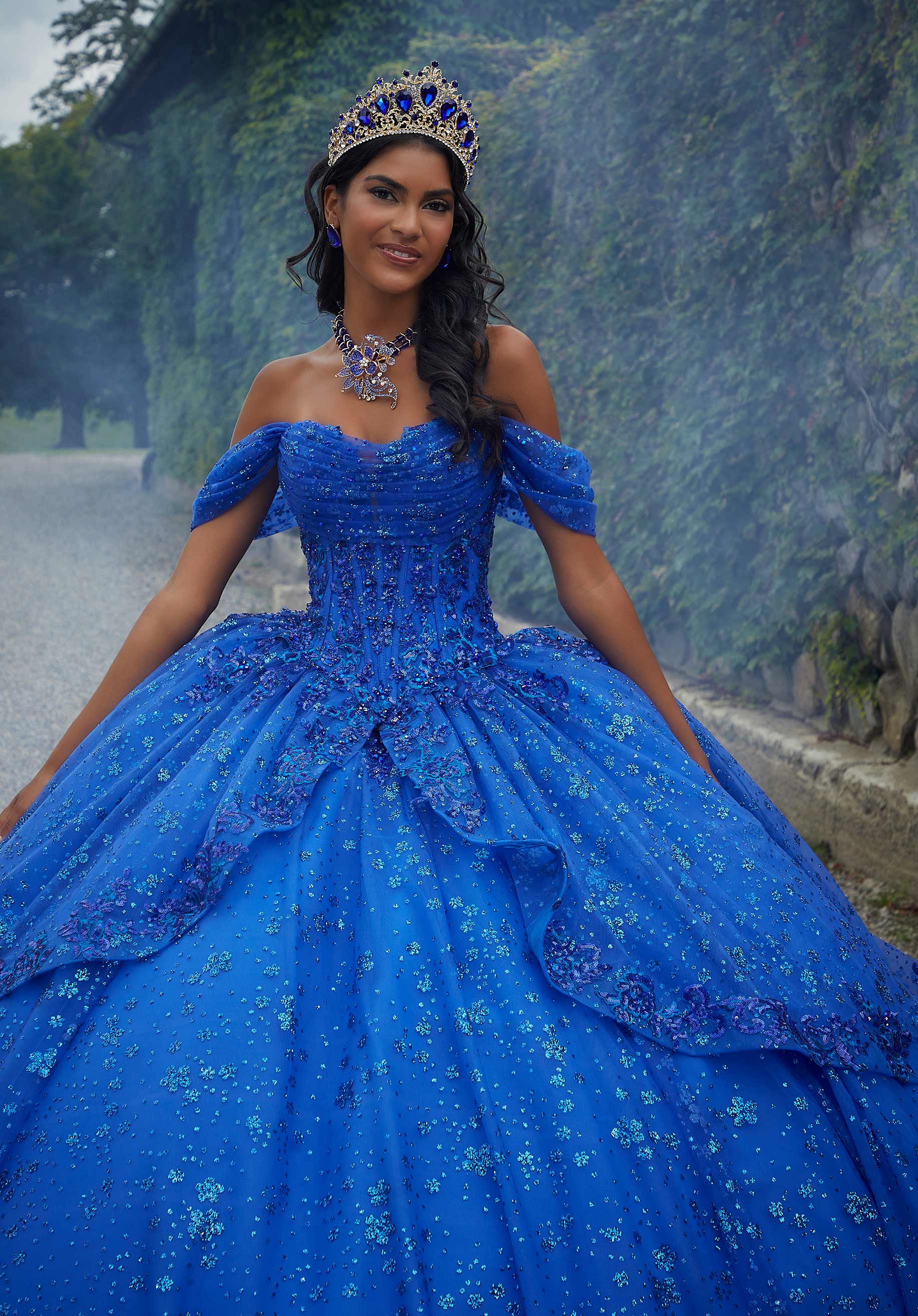 Off-the-Shoulder Floor-Length Tulle Quinceañera Ball Gown MGNY Madeline Gardner New York 34103