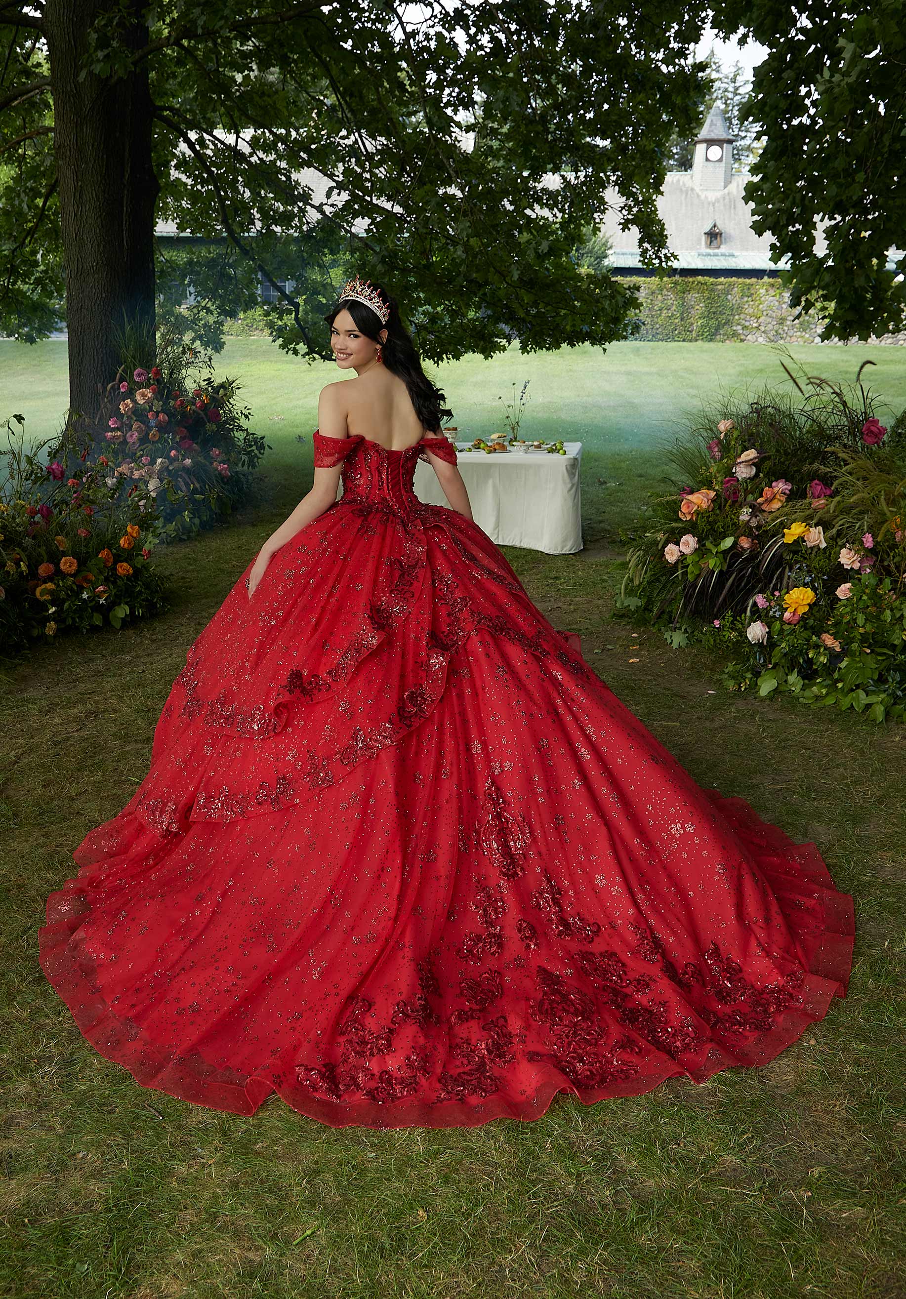Off-the-Shoulder Floor-Length Tulle Quinceañera Ball Gown MGNY Madeline Gardner New York 34103