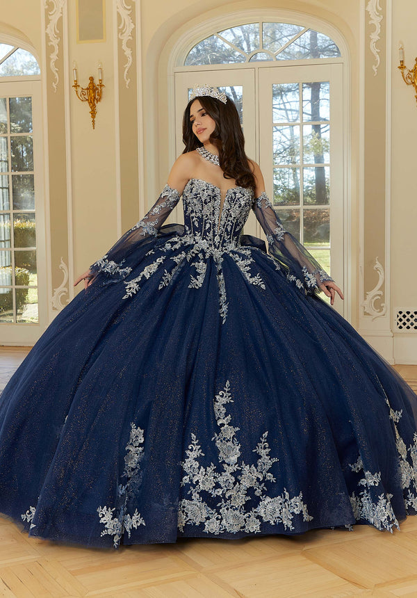 Strapless Curved Neck Floor-Length Tulle Quinceañera Ball Gown MGNY Madeline Gardner New York 34112