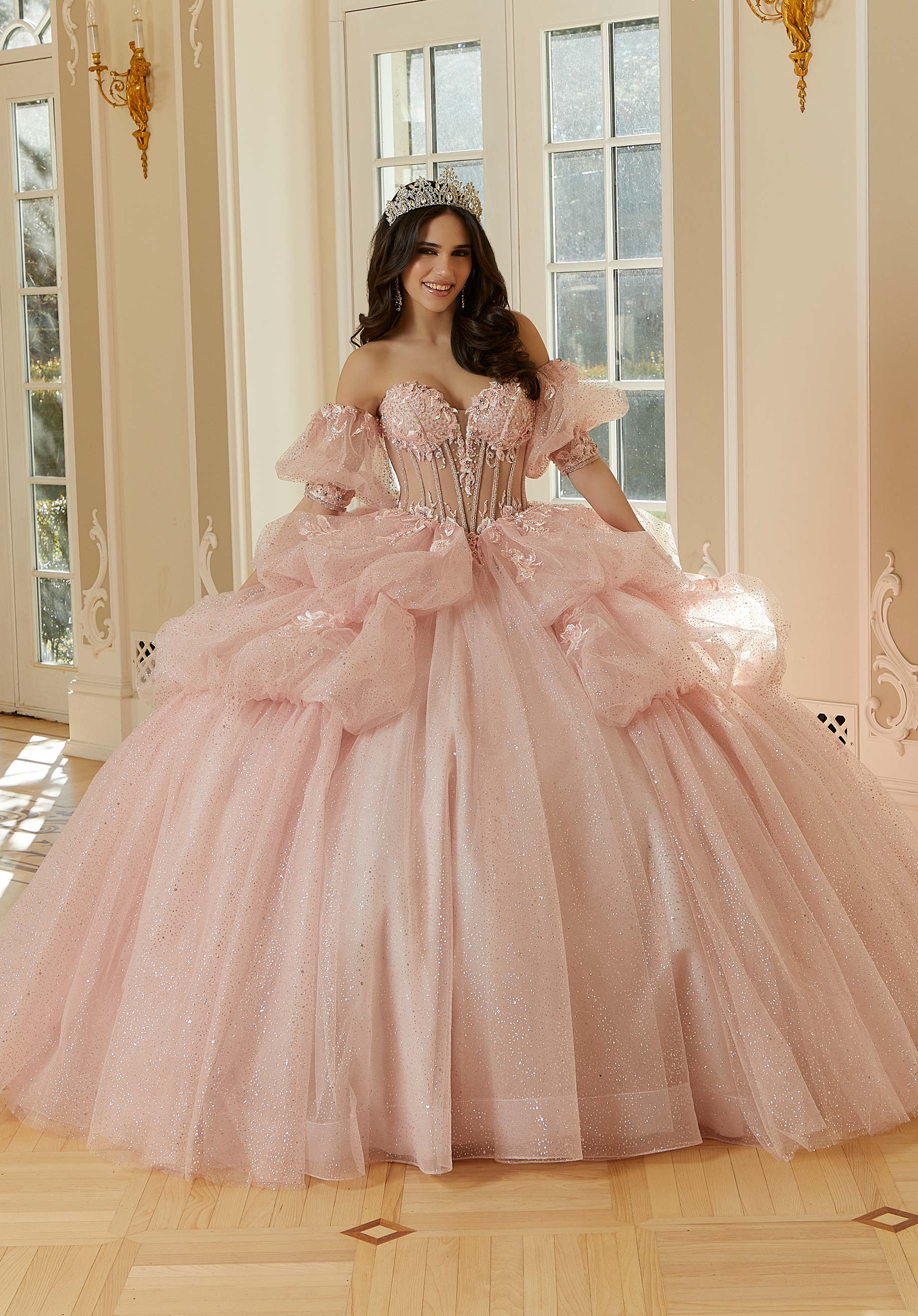 Off-the-Shoulder Floor-Length Tulle Quinceañera Ball Gown MGNY Madeline Gardner New York 34113