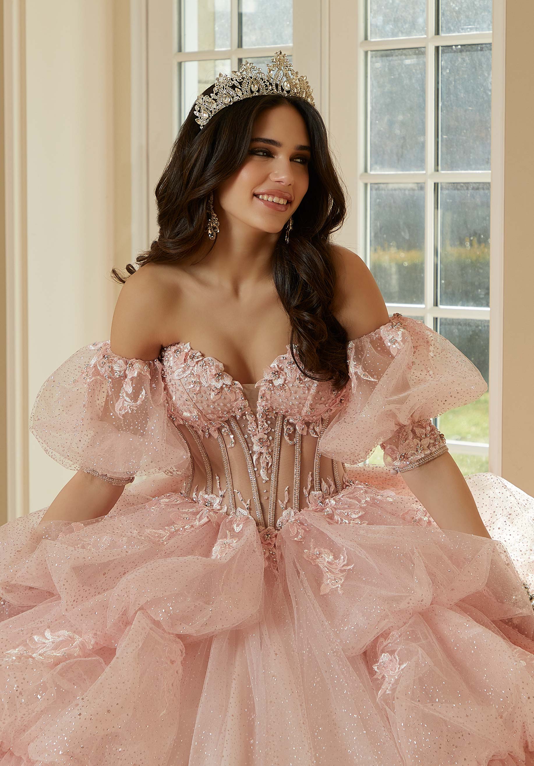Off-the-Shoulder Floor-Length Tulle Quinceañera Ball Gown MGNY Madeline Gardner New York 34113