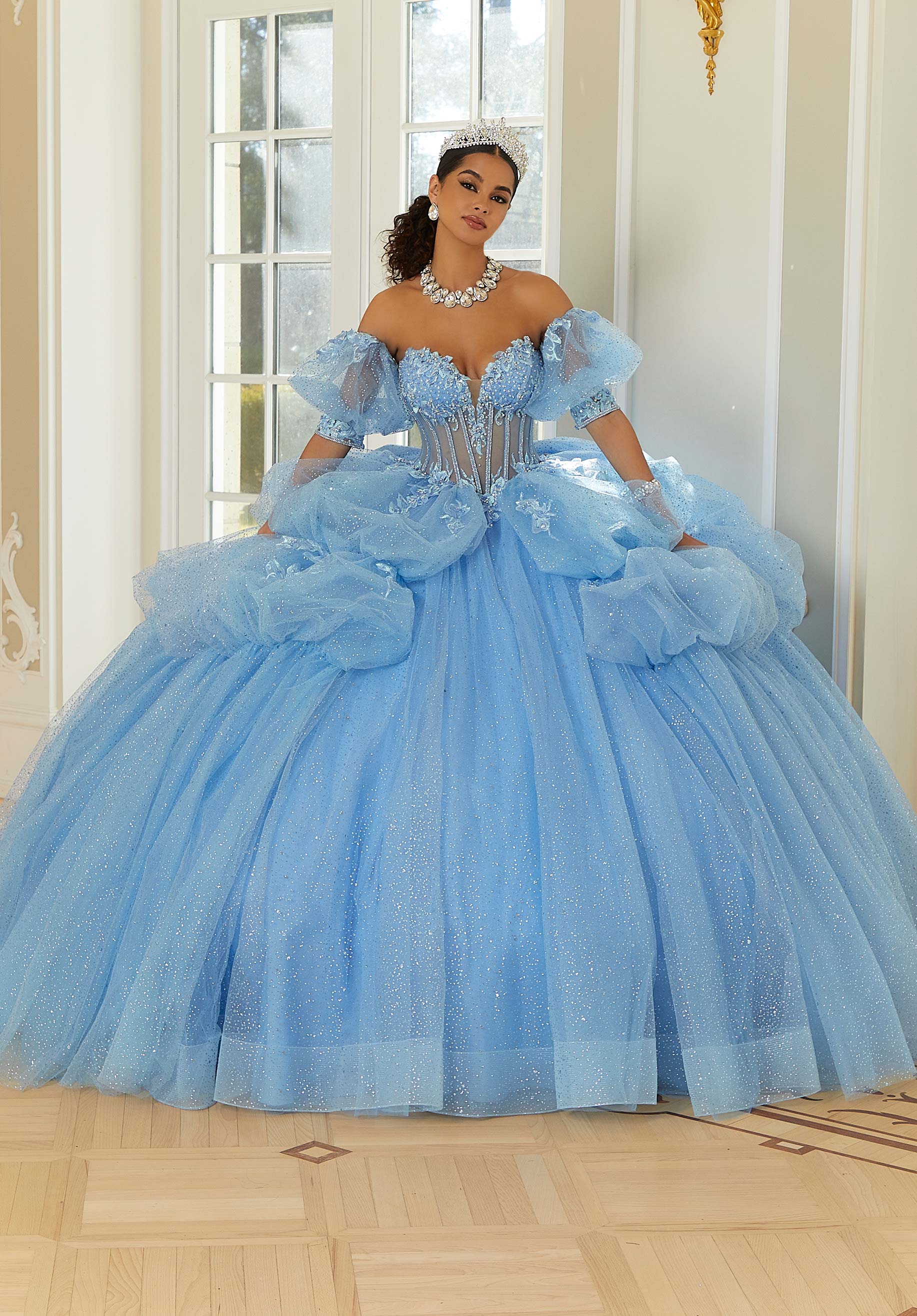 Off-the-Shoulder Floor-Length Tulle Quinceañera Ball Gown MGNY Madeline Gardner New York 34113