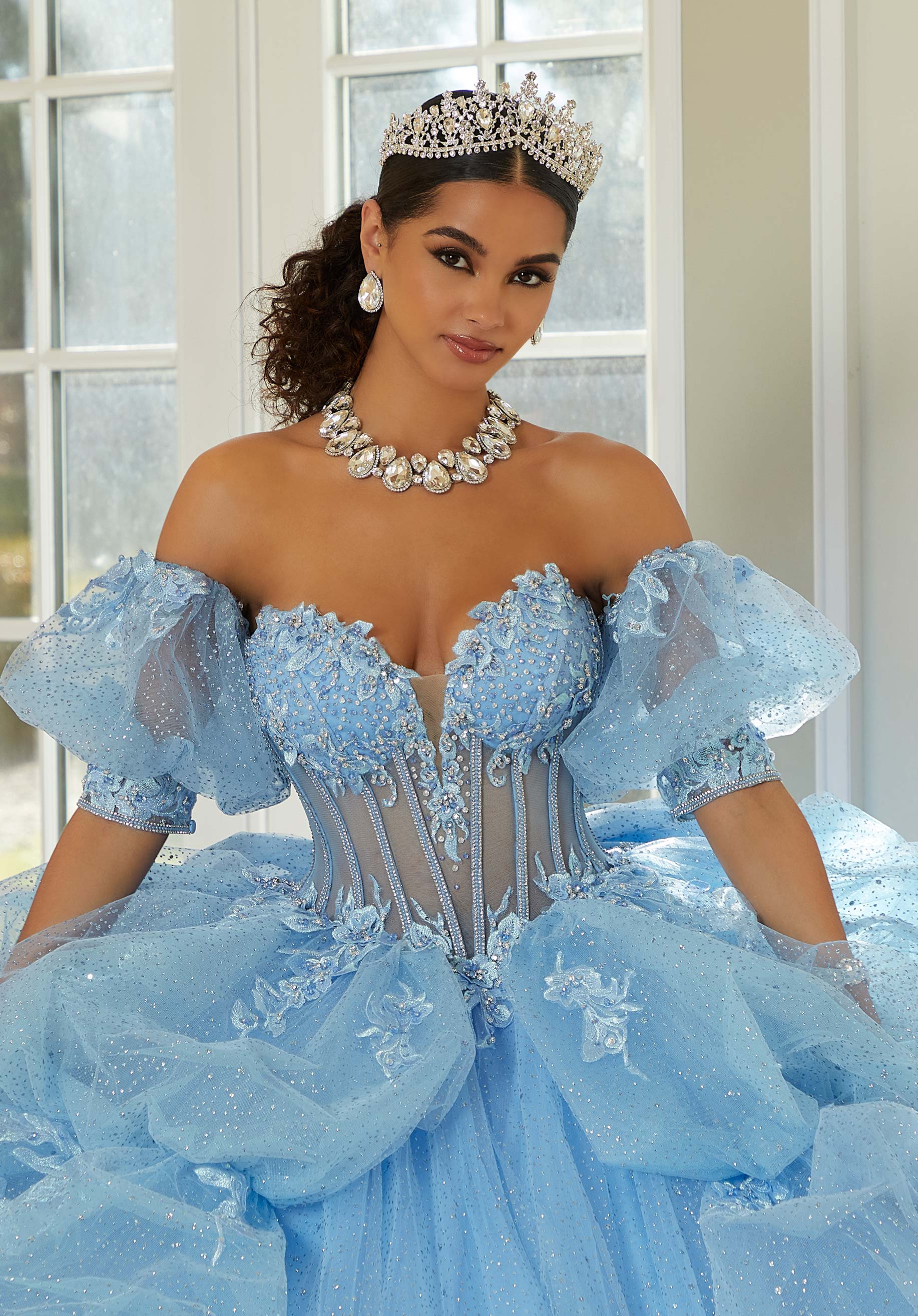 Off-the-Shoulder Floor-Length Tulle Quinceañera Ball Gown MGNY Madeline Gardner New York 34113
