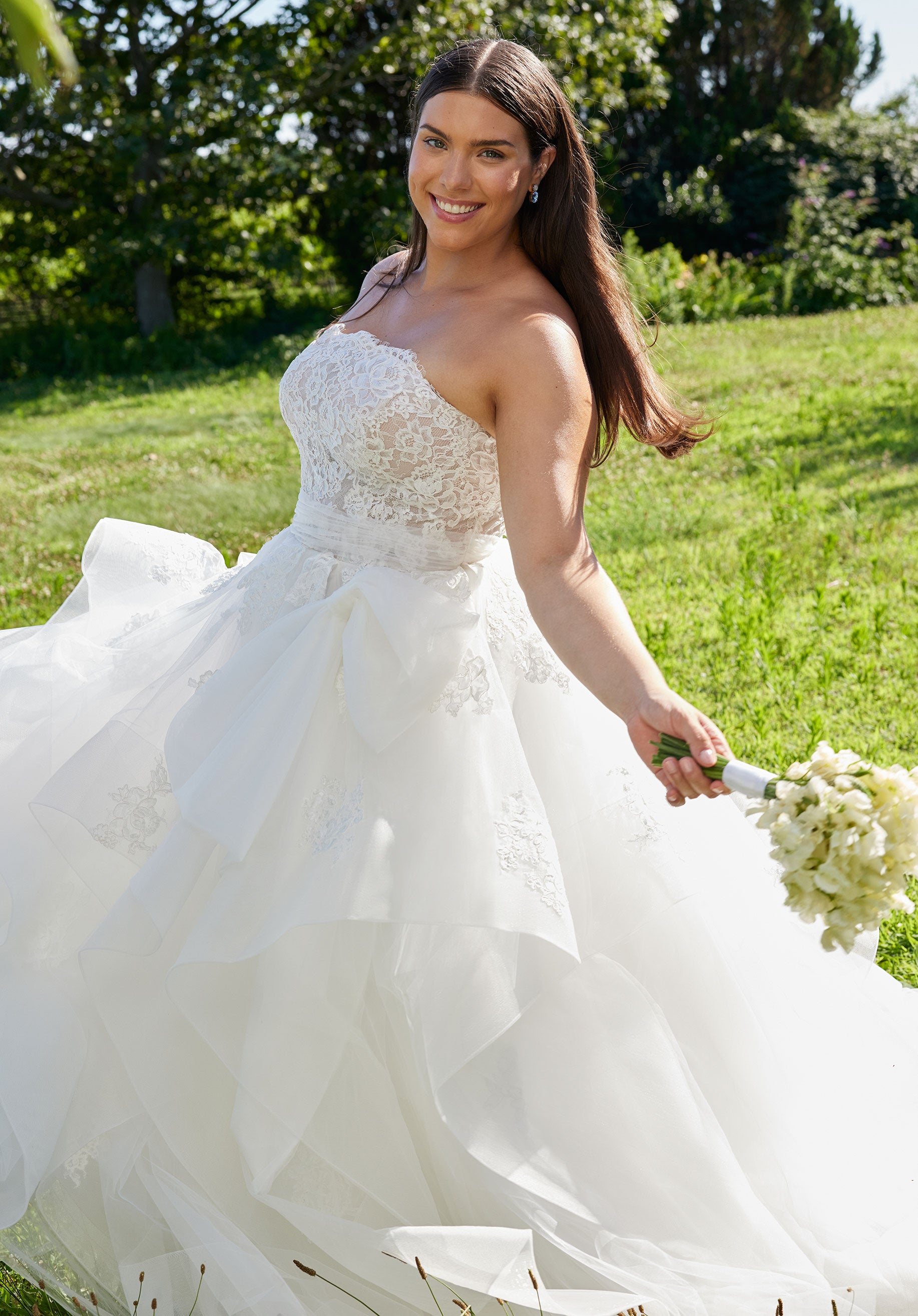 MGNY Madeline Gardner New York 3451 Plus Size Long Ball Gown Lace Wedding Dress