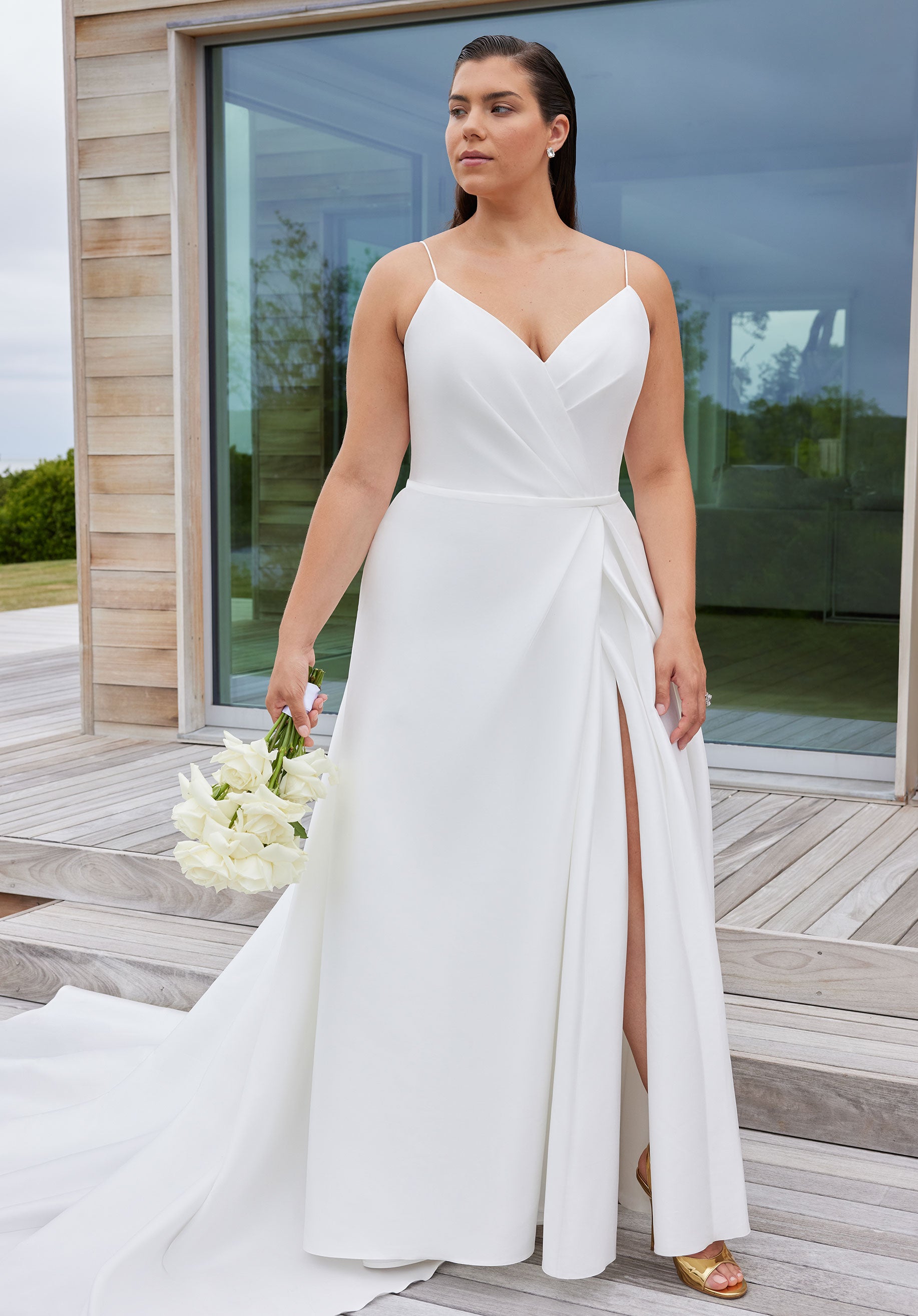 MGNY Madeline Gardner New York 3452 Simple Long Plus Size A Line Wedding Dress