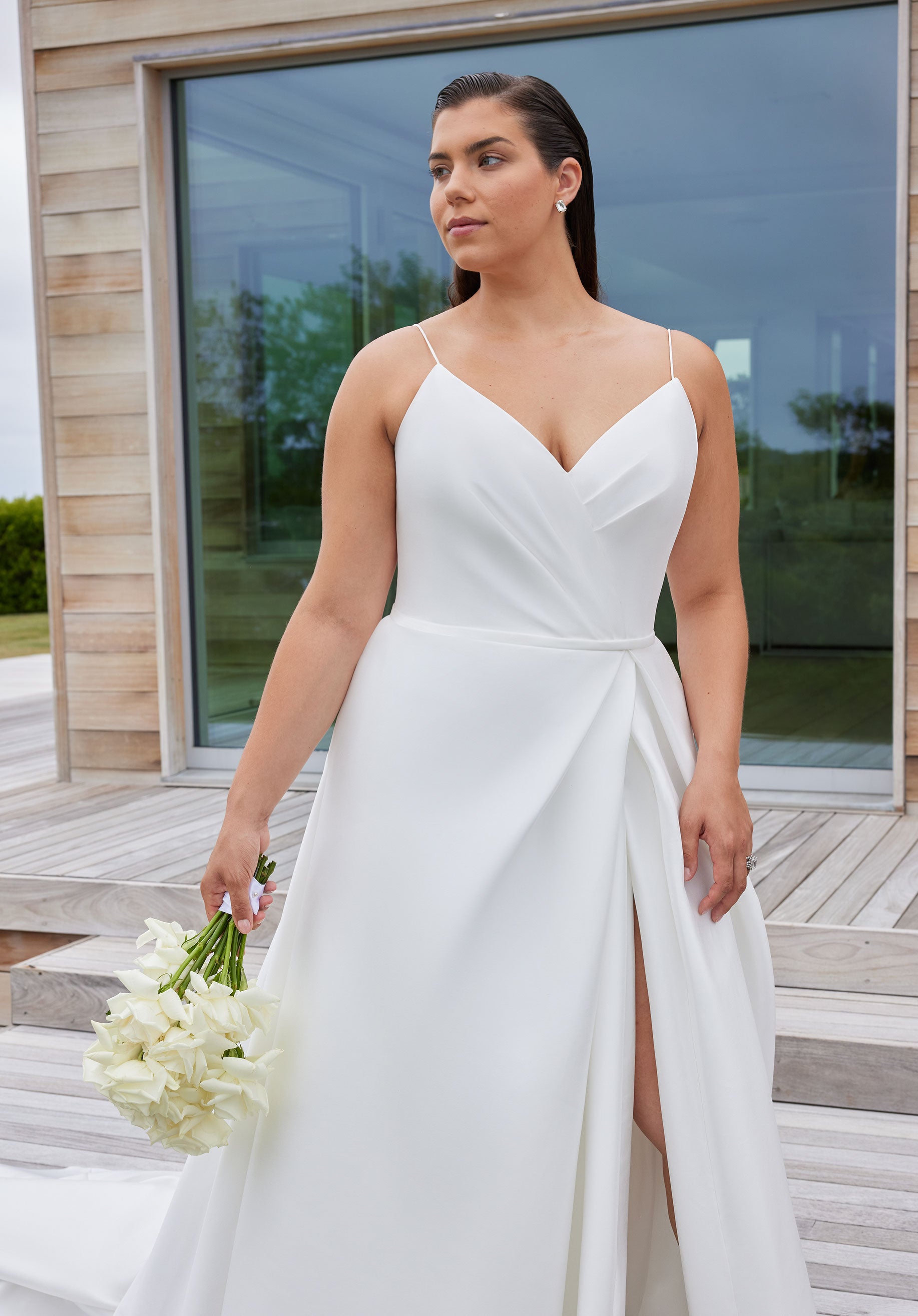 MGNY Madeline Gardner New York 3452 Simple Long Plus Size A Line Wedding Dress