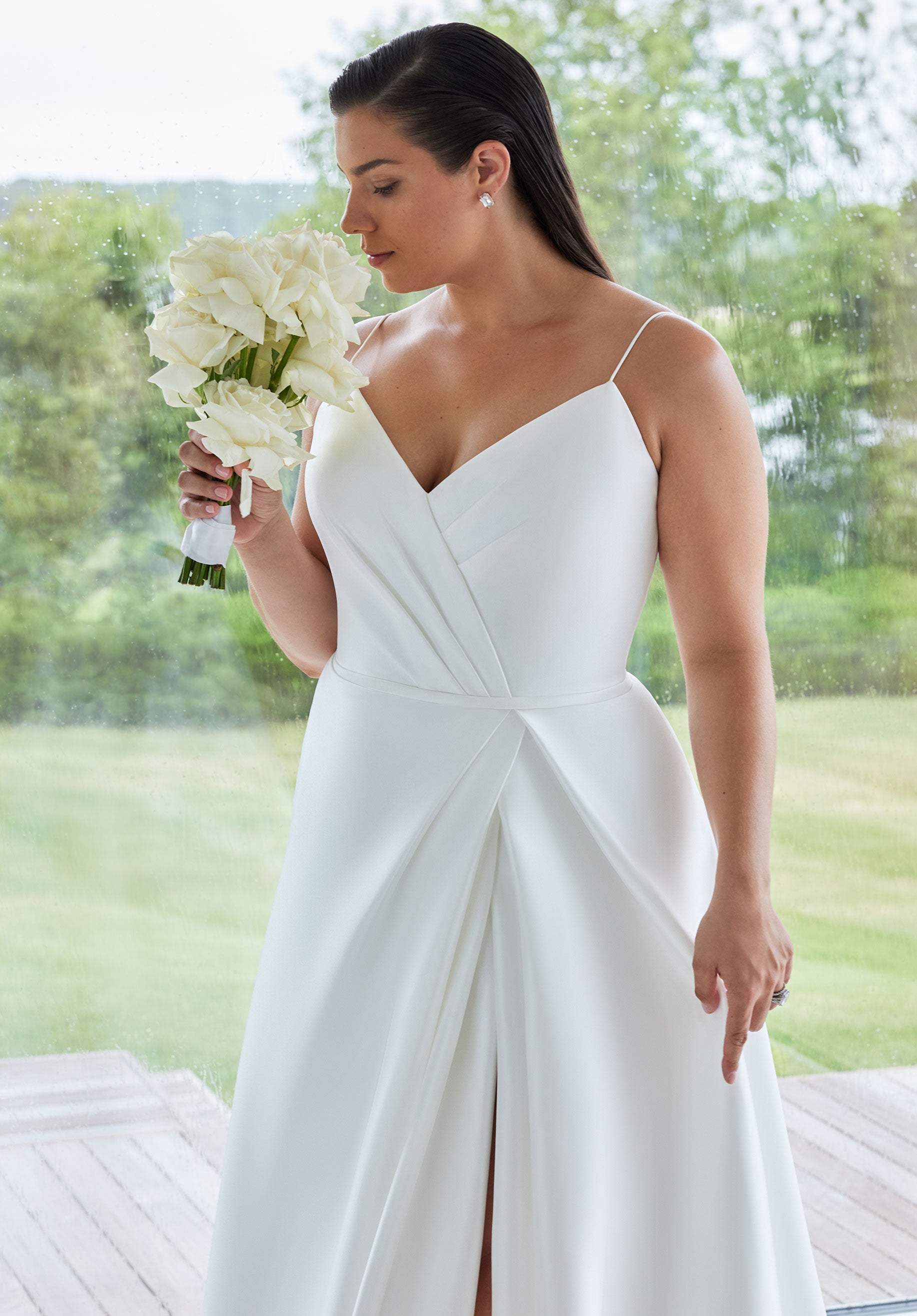 MGNY Madeline Gardner New York 3452 Simple Long Plus Size A Line Wedding Dress