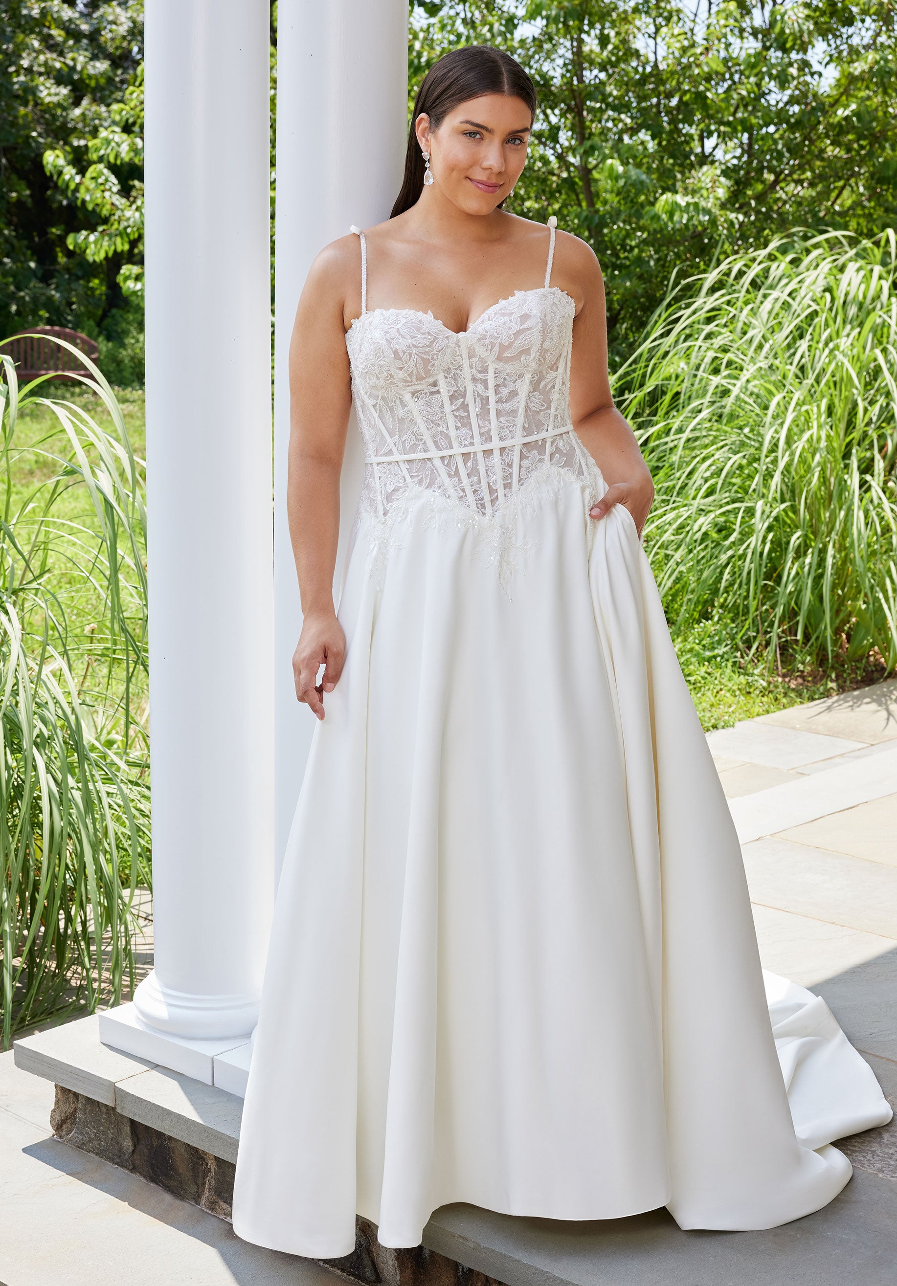 MGNY Madeline Gardner New York 3453 A Line Long Plus Size Wedding Dress