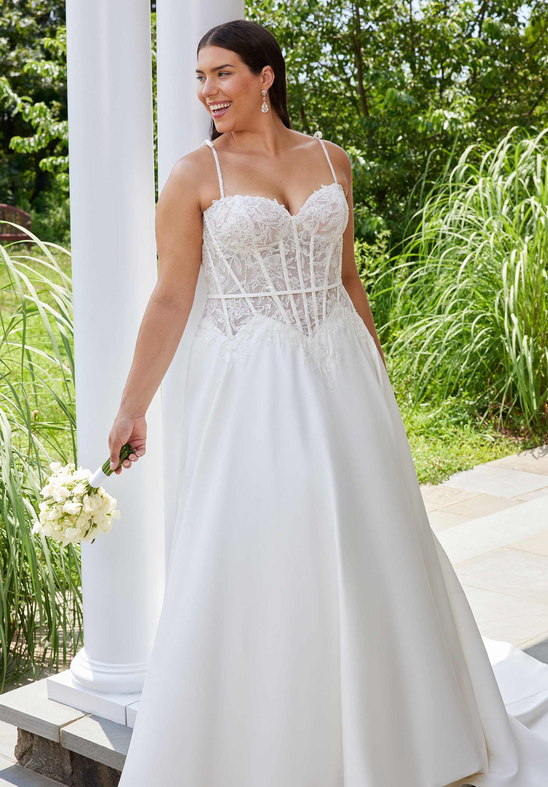 Wedding Dresses A Line Long Corset Plus Size Lace Wedding Dress Ivory/Honey
