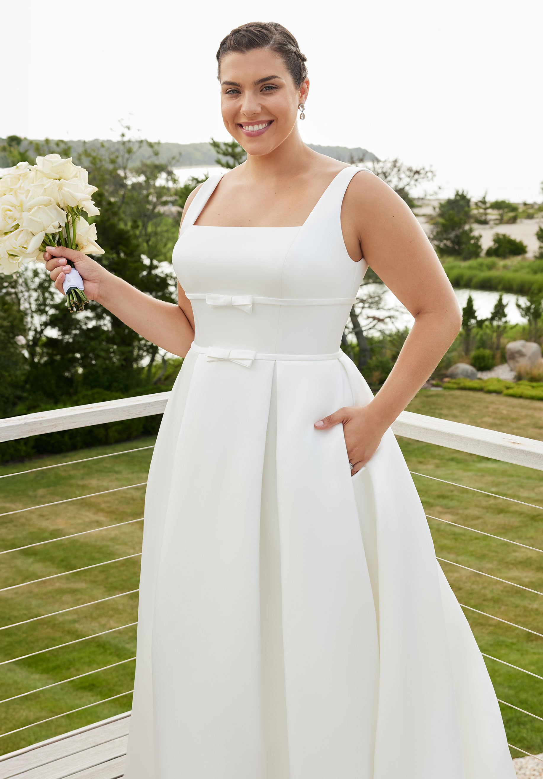 MGNY Madeline Gardner New York 3454 Simple Long Pleated A Line Wedding Dress