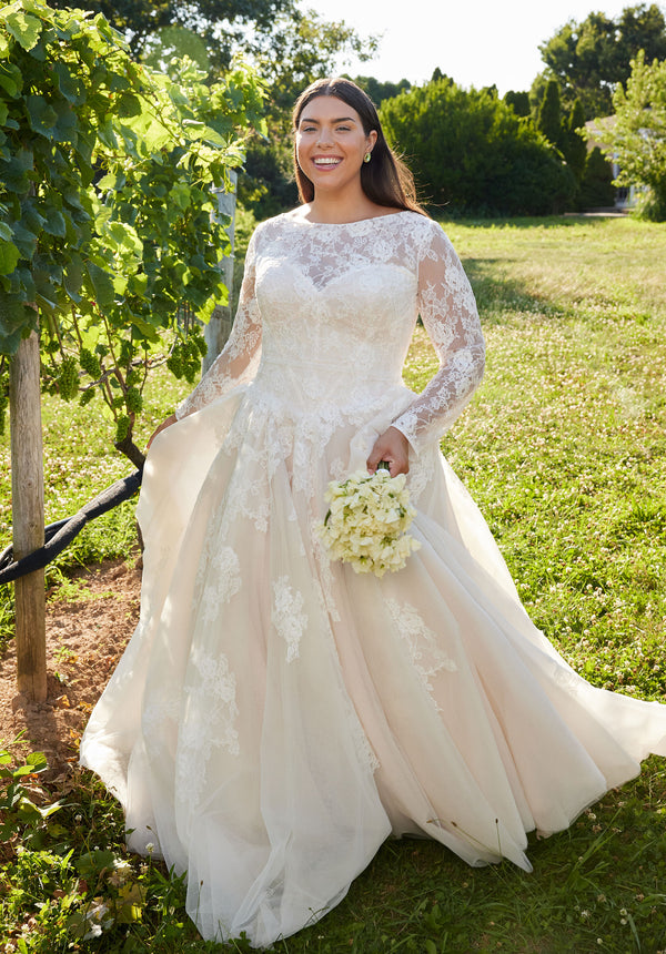 MGNY Madeline Gardner New York 3455 Long Sleeve Plus Size Lace Wedding Dress