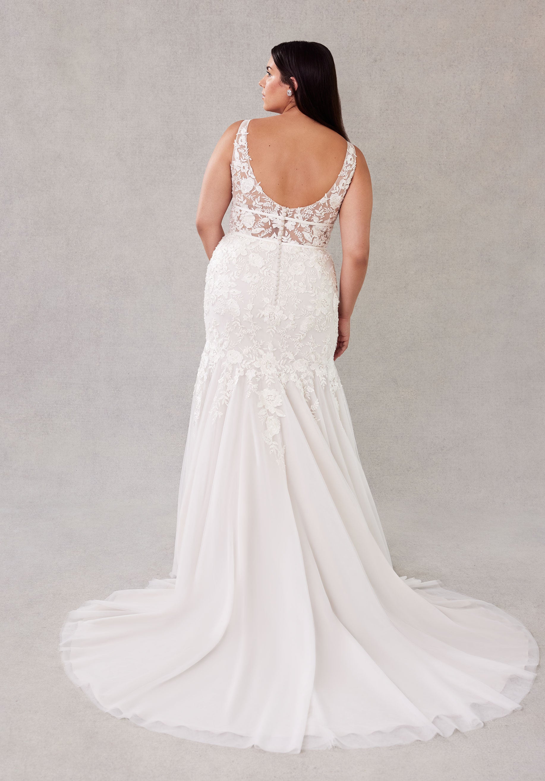 MGNY Madeline Gardner New York 3457 Long Mermaid Plus Size Wedding Dress