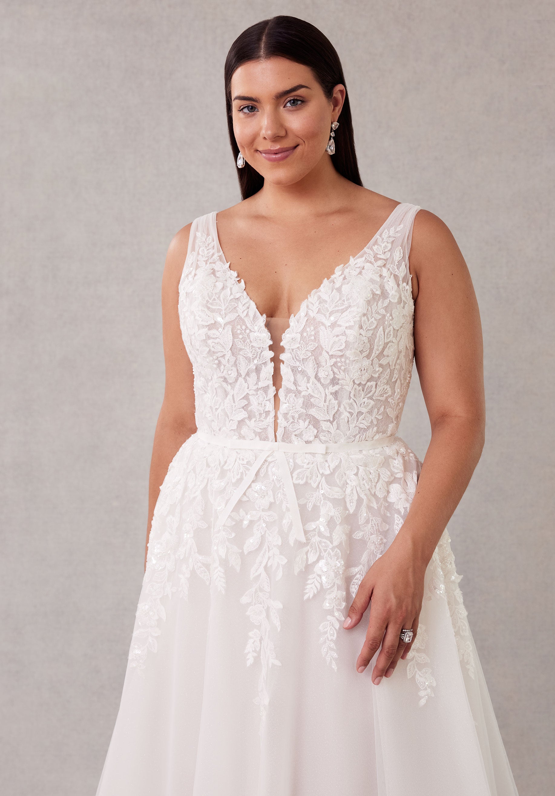 MGNY Madeline Gardner New York 3459 Plus Size Long Lace Wedding Dress