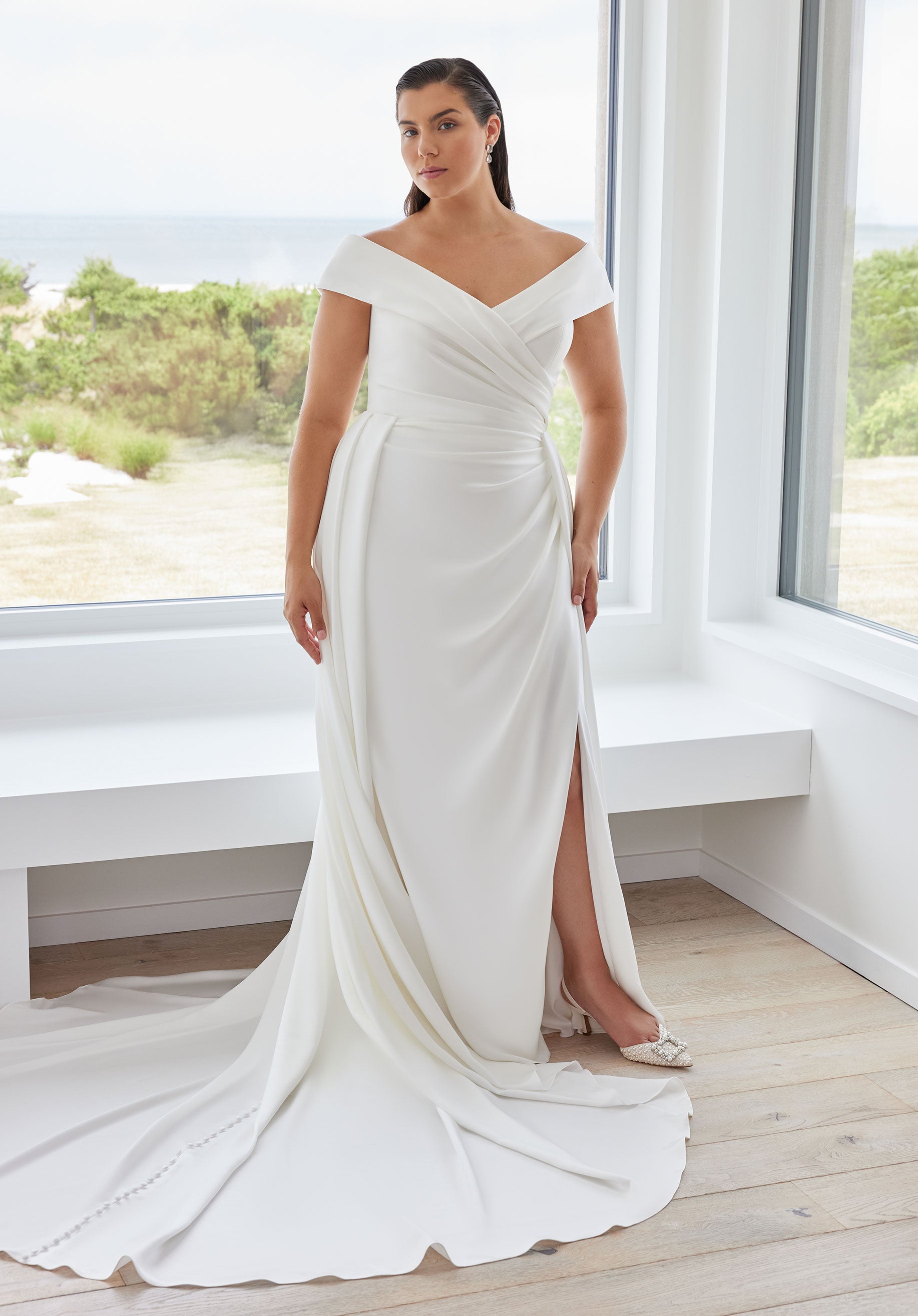 MGNY Madeline Gardner New York 3460 Simple A Line Long Plus Size Wedding Dress