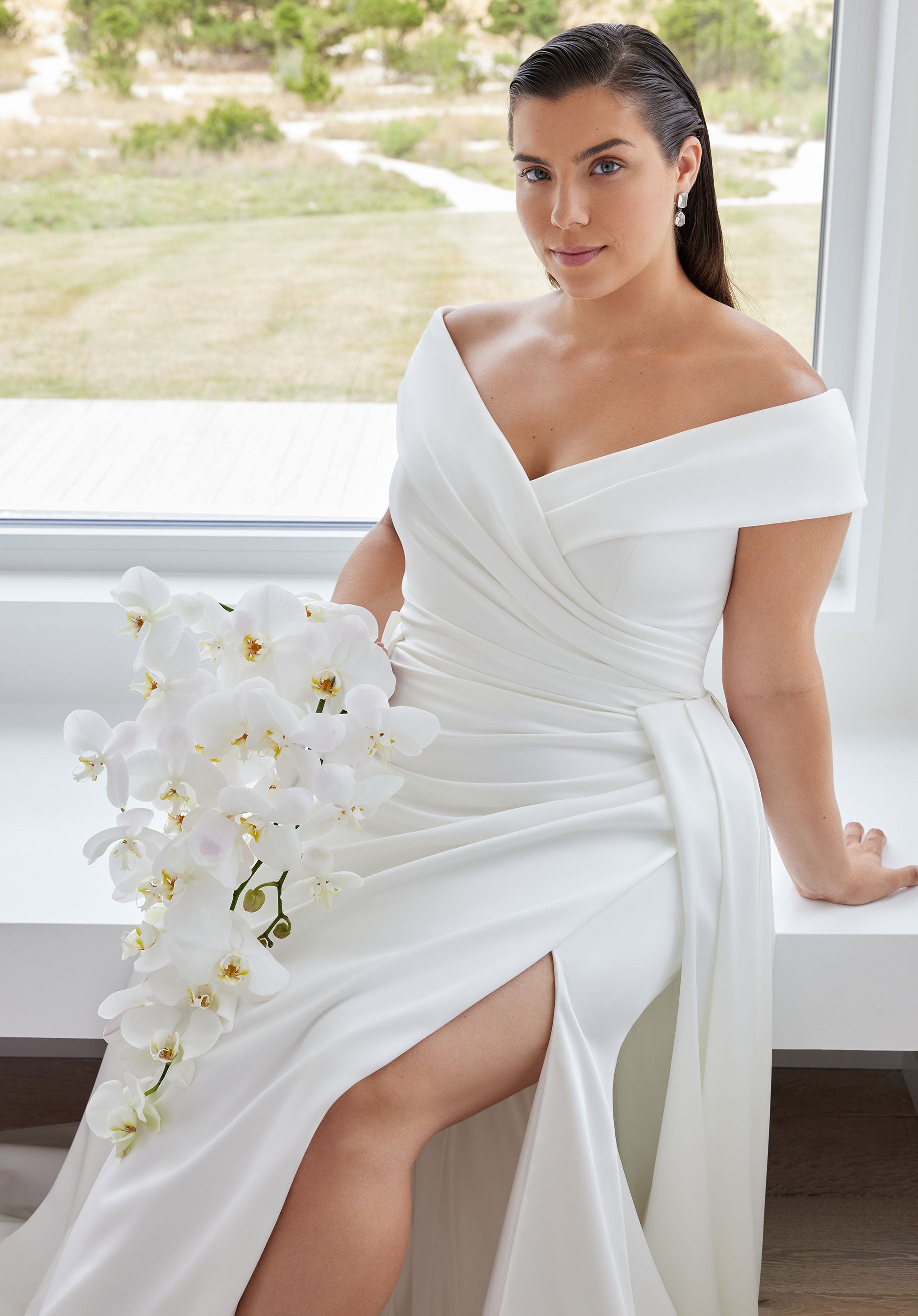 MGNY Madeline Gardner New York 3460 Simple A Line Long Plus Size Wedding Dress