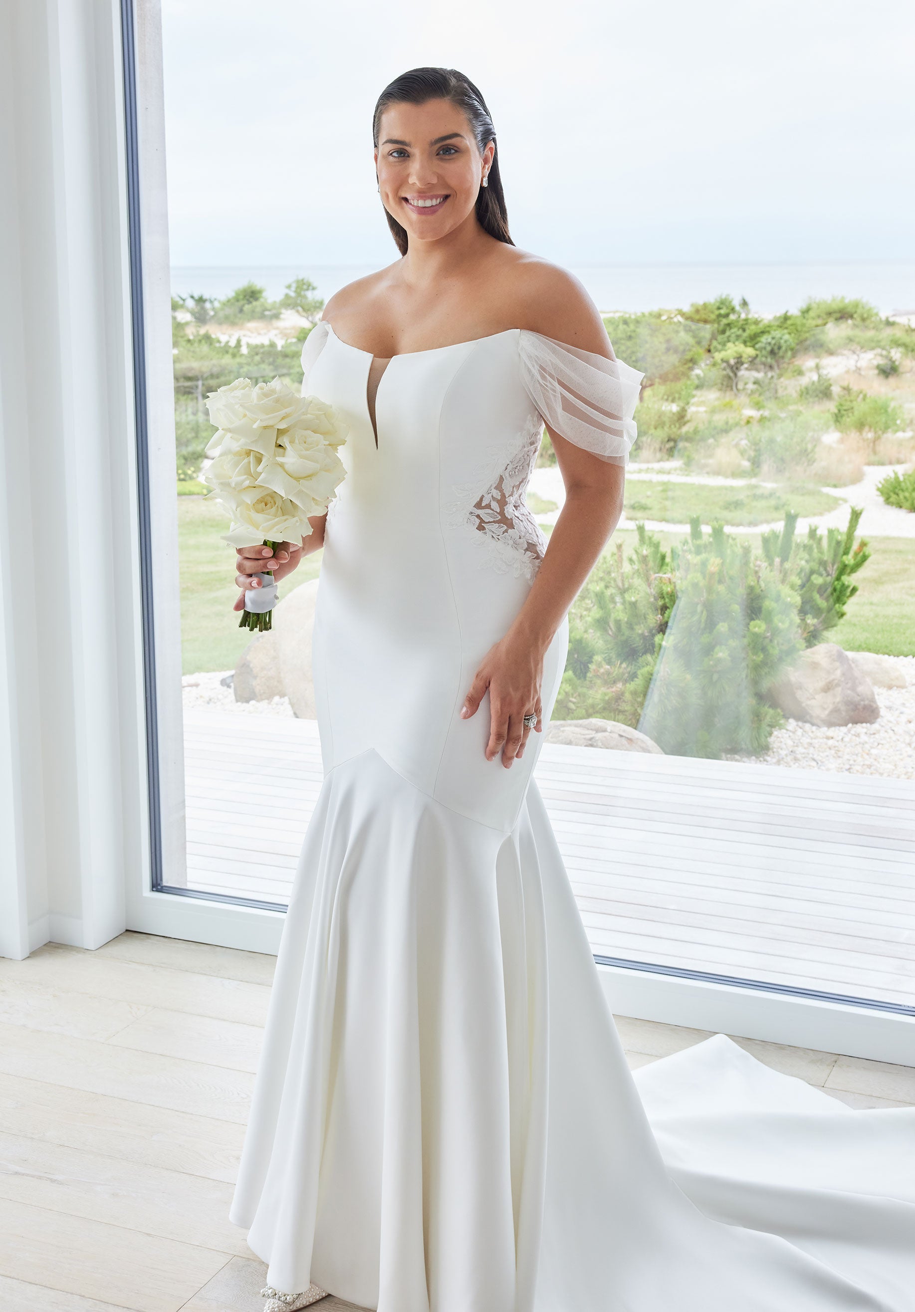 MGNY Madeline Gardner New York 3461 Plus Size Long Mermaid Wedding Dress - Ivory/Ivory/Honey / 26W MGNY Madeline Gardner New York 3461 Plus Size Long Mermaid Wedding Dress - Ivory/Ivory/Honey / 26W