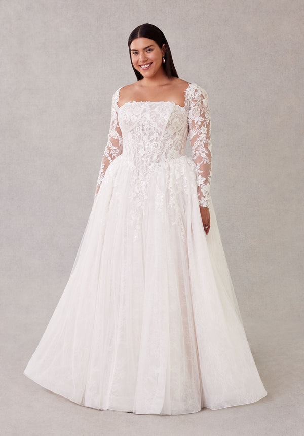 MGNY Madeline Gardner New York 3462 Long Ball Gown Plus Size Lace Wedding Dress