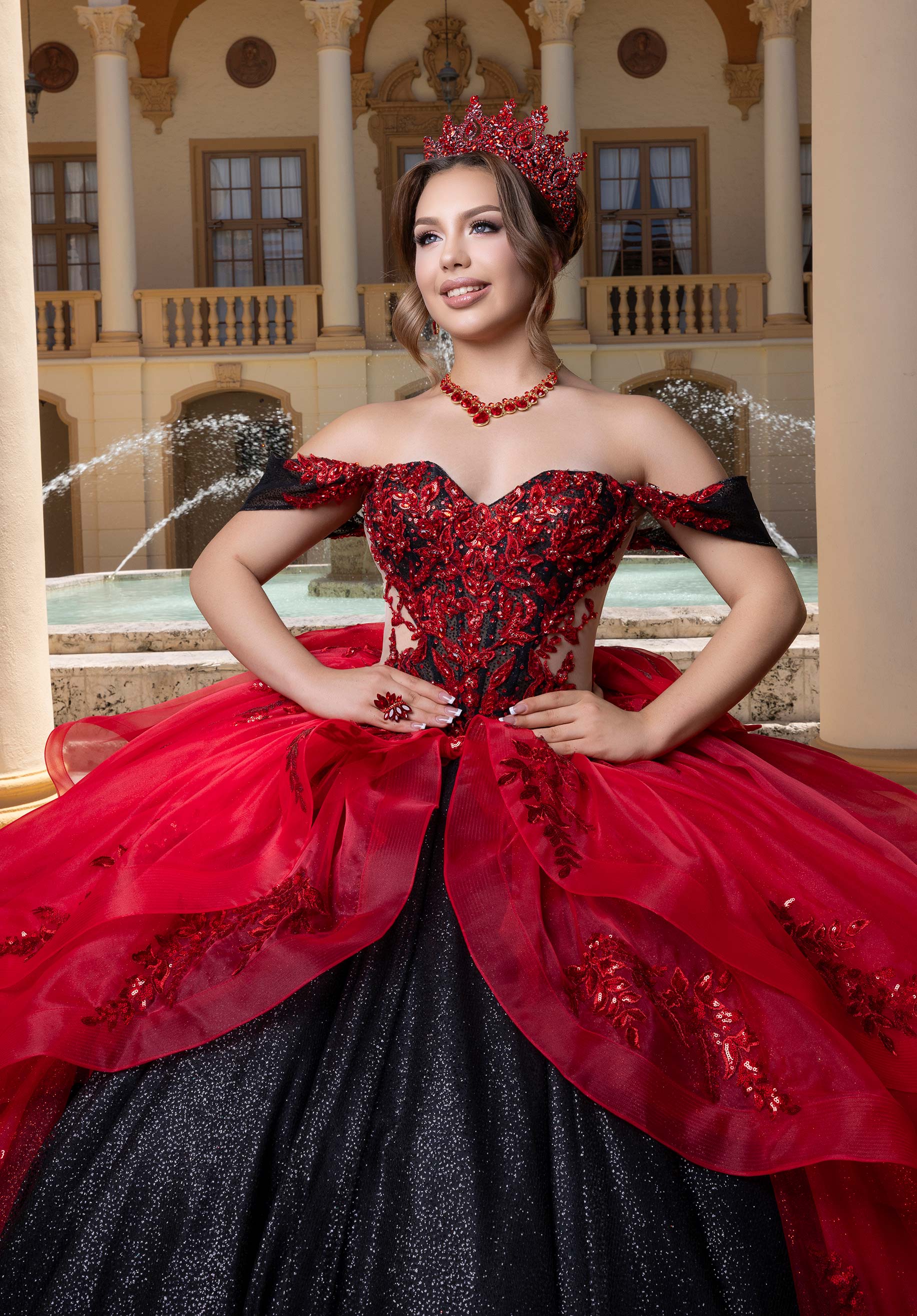 Off-the-Shoulder Floor-Length Tulle Quinceañera Ball Gown MGNY Madeline Gardner New York 4080000