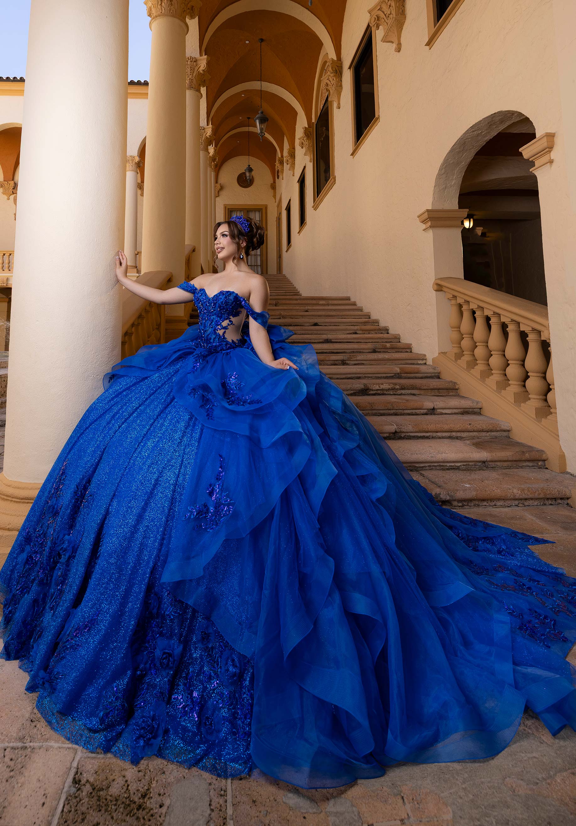 Off-the-Shoulder Floor-Length Tulle Quinceañera Ball Gown MGNY Madeline Gardner New York 4080000