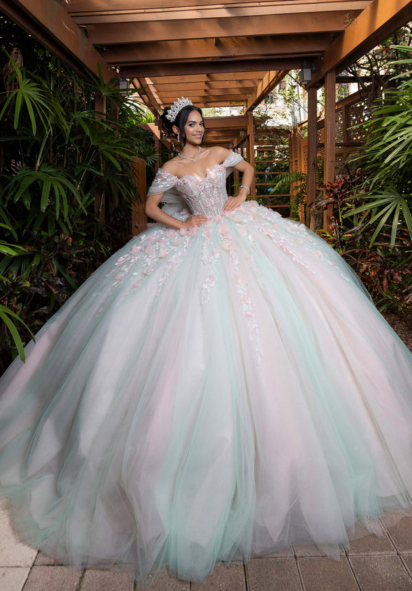 Off-the-Shoulder Floor-Length Tulle Quinceañera Ball Gown MGNY Madeline Gardner New York 4080001