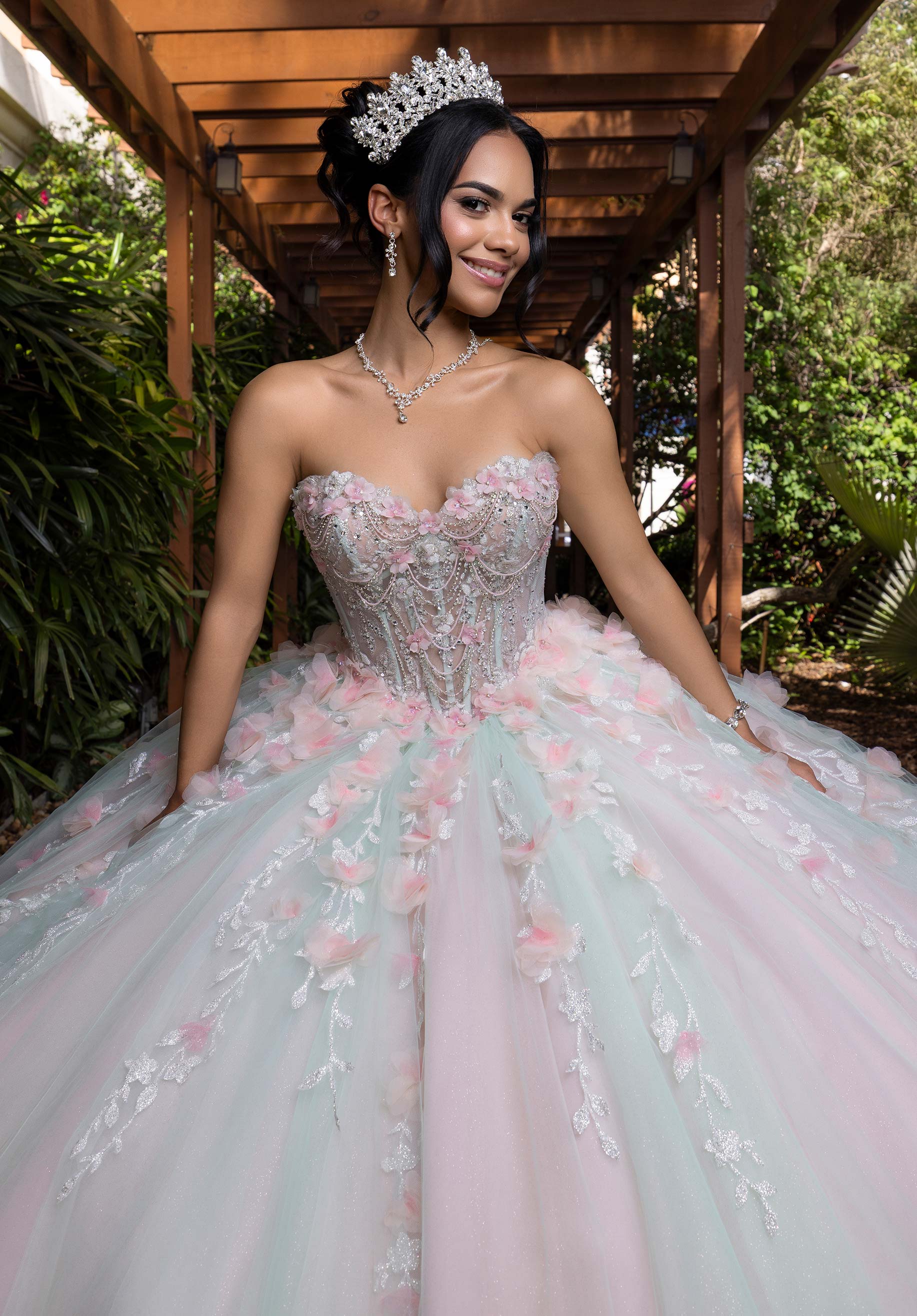 Off-the-Shoulder Floor-Length Tulle Quinceañera Ball Gown MGNY Madeline Gardner New York 4080001