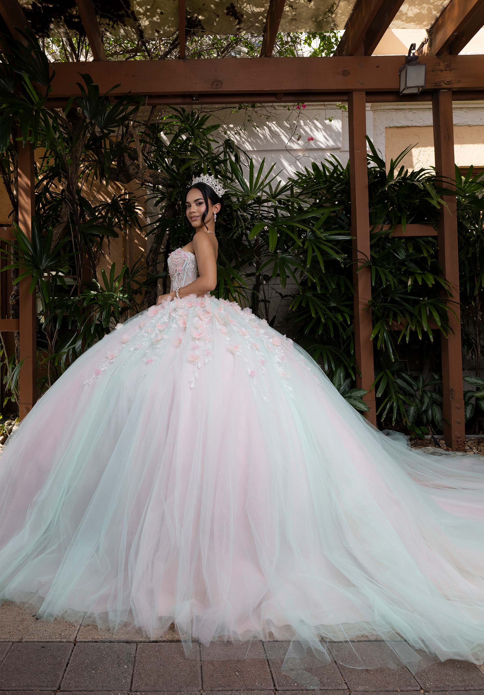 Off-the-Shoulder Floor-Length Tulle Quinceañera Ball Gown MGNY Madeline Gardner New York 4080001