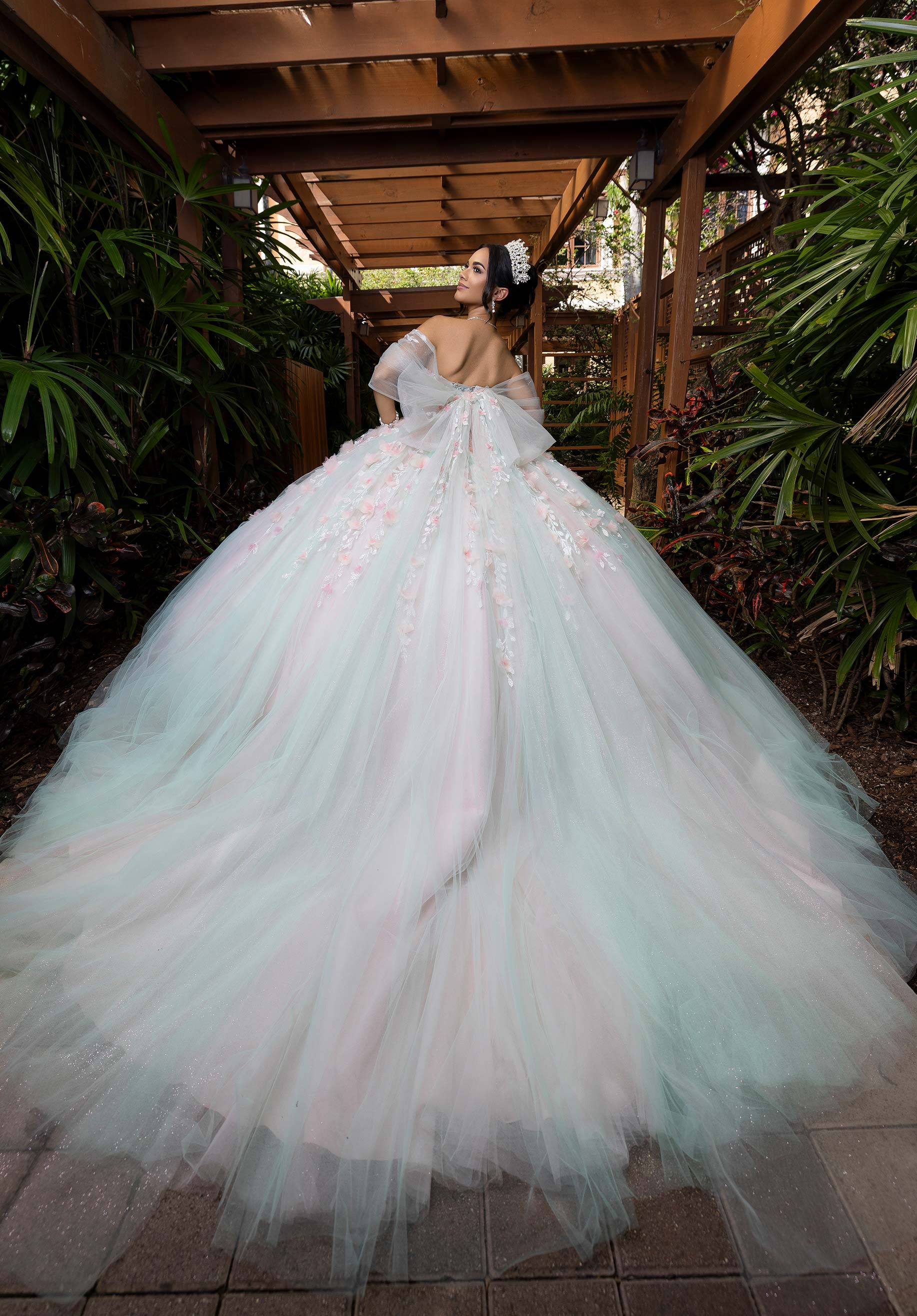 Off-the-Shoulder Floor-Length Tulle Quinceañera Ball Gown MGNY Madeline Gardner New York 4080001